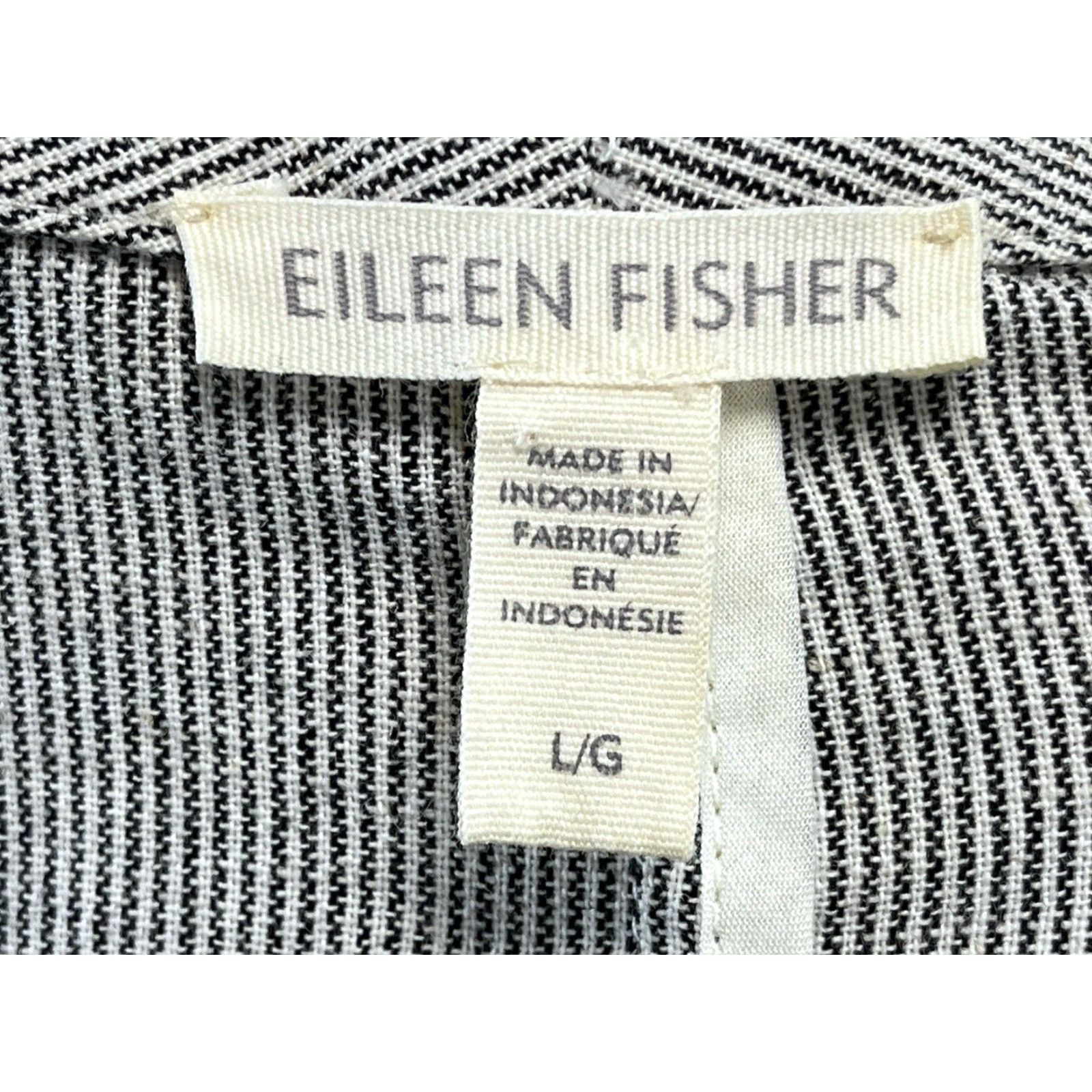 Eileen Fisher Eileen Fisher Blazer Jacket Women Size Large Black Ivory Striped Organic Cotton Linen Lagenlook Open Size L / US 10 / IT 46 - 7 Thumbnail