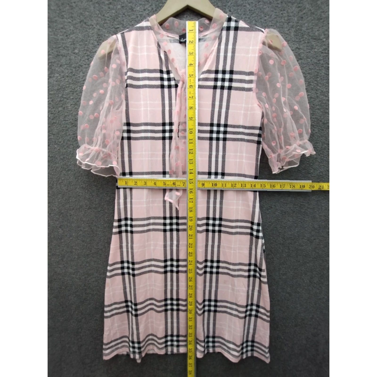 Bell Alison Andrews Women's S Lace Ruffle Bell Sleeve Dress Shirt Dress Pink Plaid Polka Dot Collection 90s Inspired Size S / US 4 / IT 40 - 4 Thumbnail