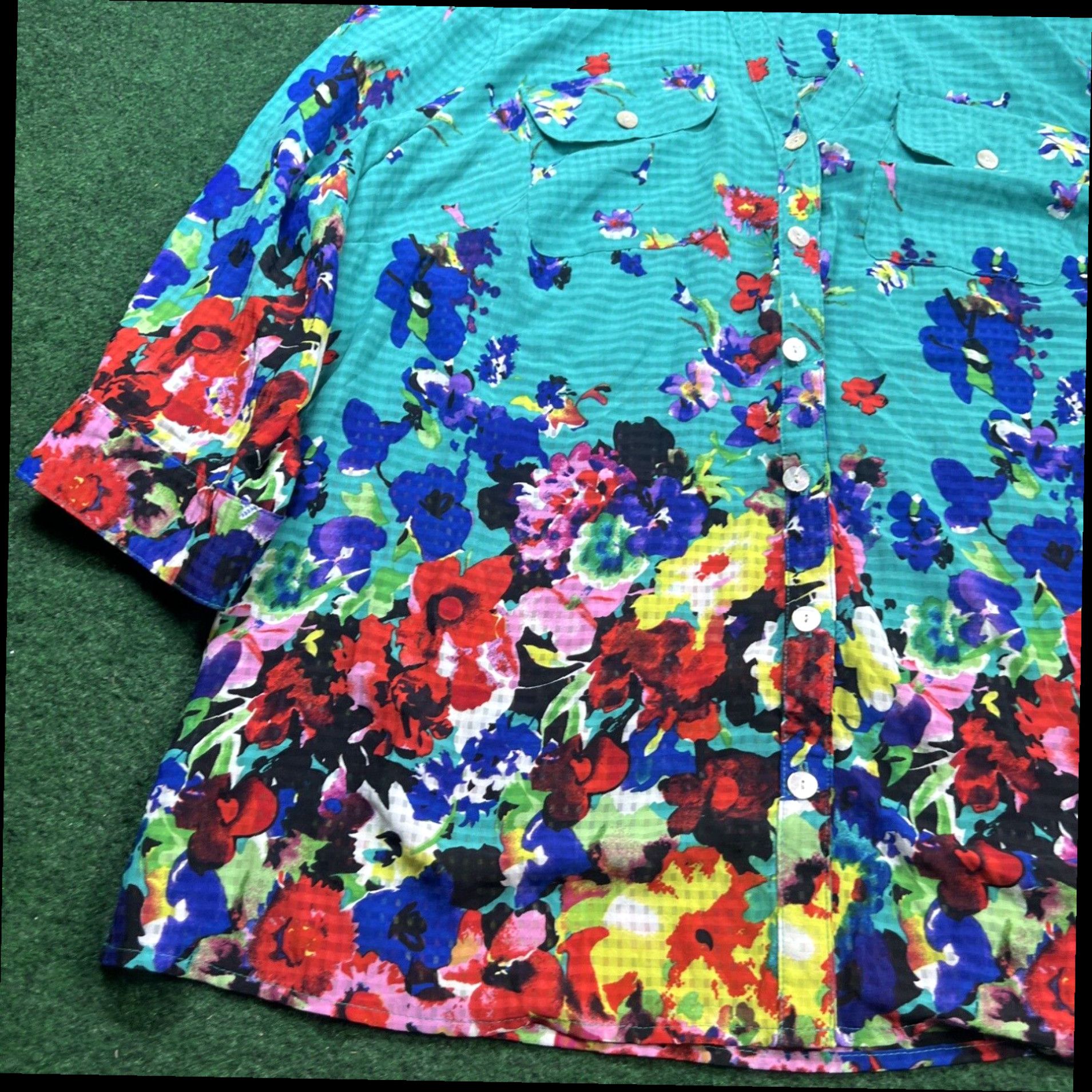 Vintage NY Collection Womens Floral Button Down Blouse Long Sleeve Size 1X Size XL / US 12-14 / IT 48-50 - 2 Thumbnail