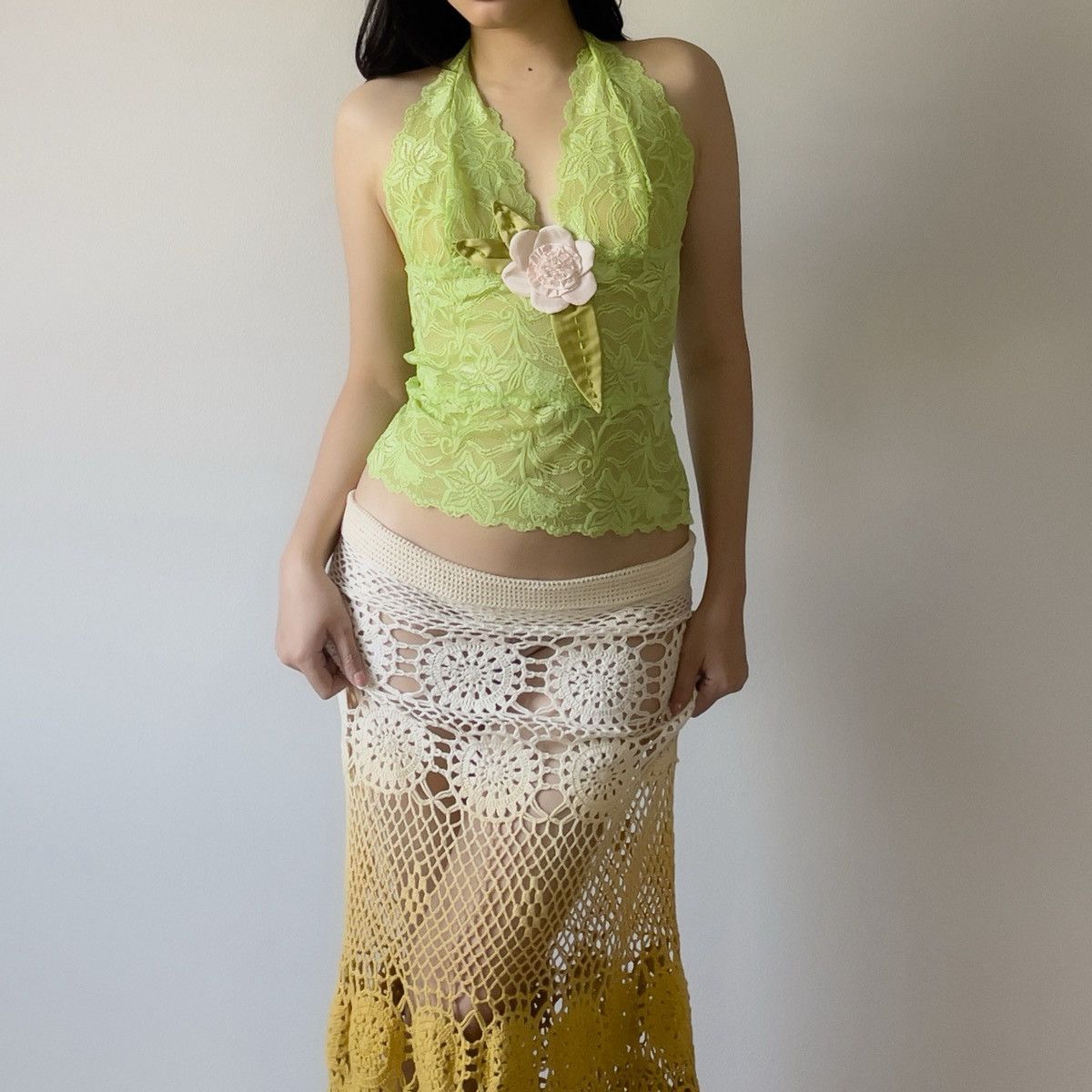 Other Romantic Y2K Lime Green Lace Sheer Halter Camisole (M) Size M / US 6-8 / IT 42-44 - 1 Thumbnail