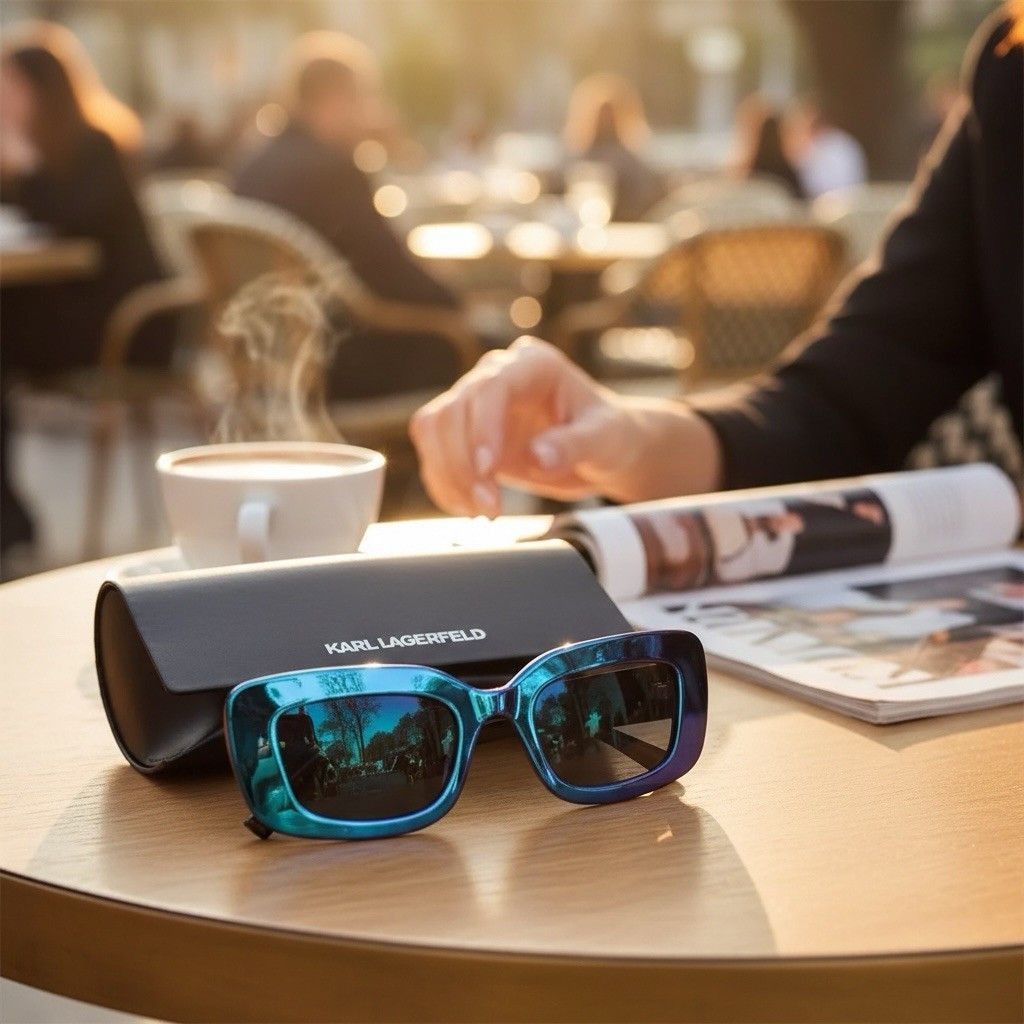 Karl Lagerfeld Karl Lagerfeld 50mm Metallic Mirror Blue Sunglasses Size ONE SIZE - 8 Thumbnail