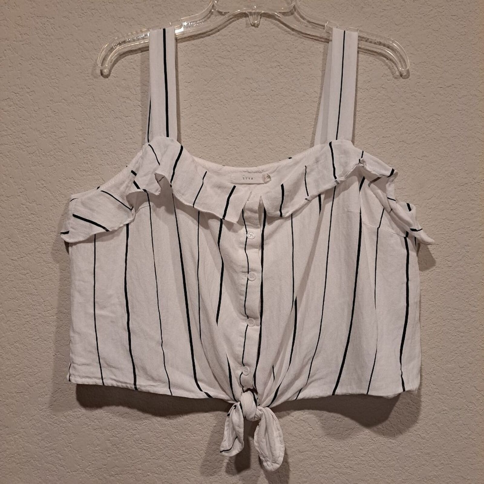 Other Lush Ilona Tie Front Crop Top ruffled white pin stripe XL Size XL / US 12-14 / IT 48-50 - 8 Thumbnail