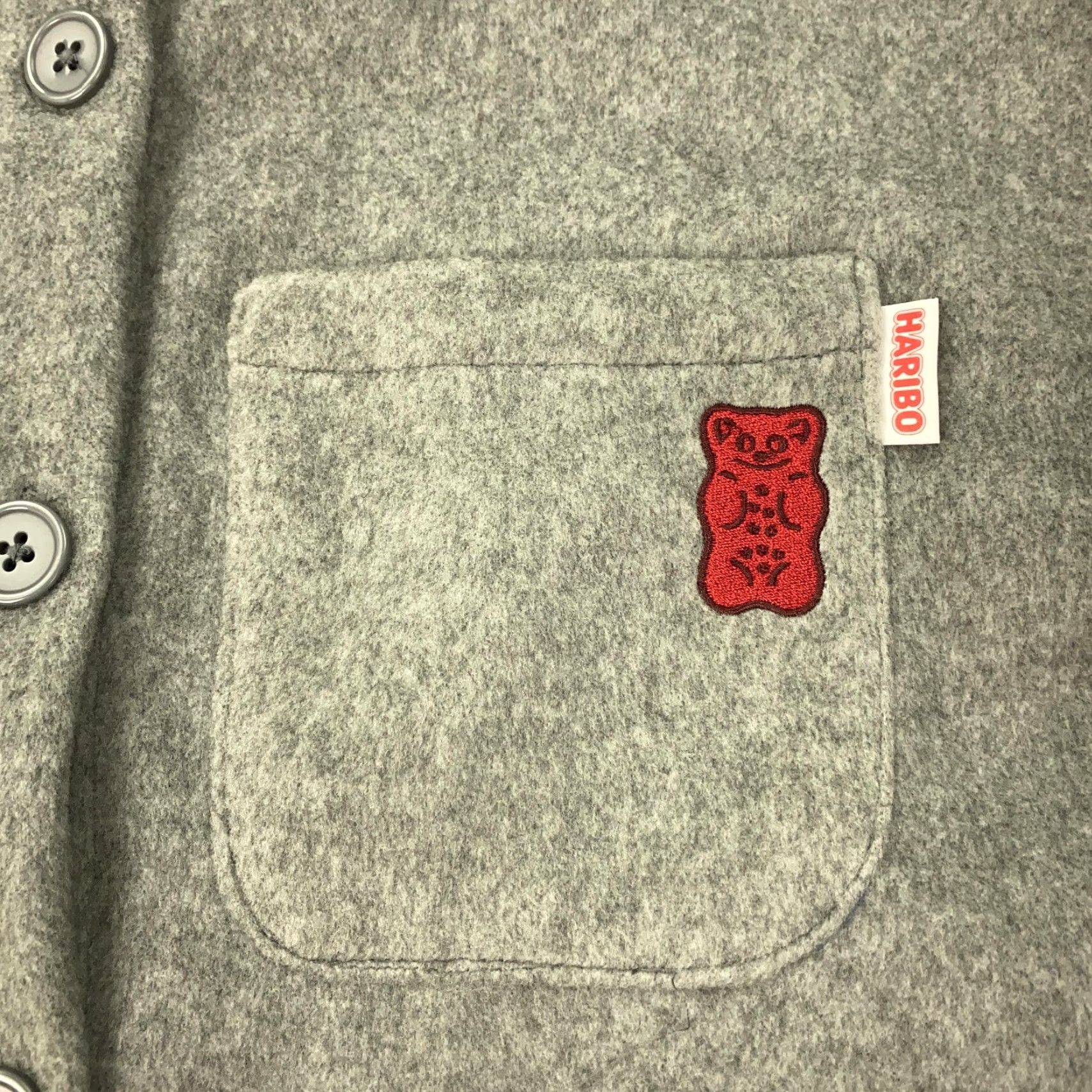 Vintage HARIBO Jacket Womens Medium Gray Button Front Gummy Bear Patch Fleece Shacket Size M / US 6-8 / IT 42-44 - 2 Thumbnail