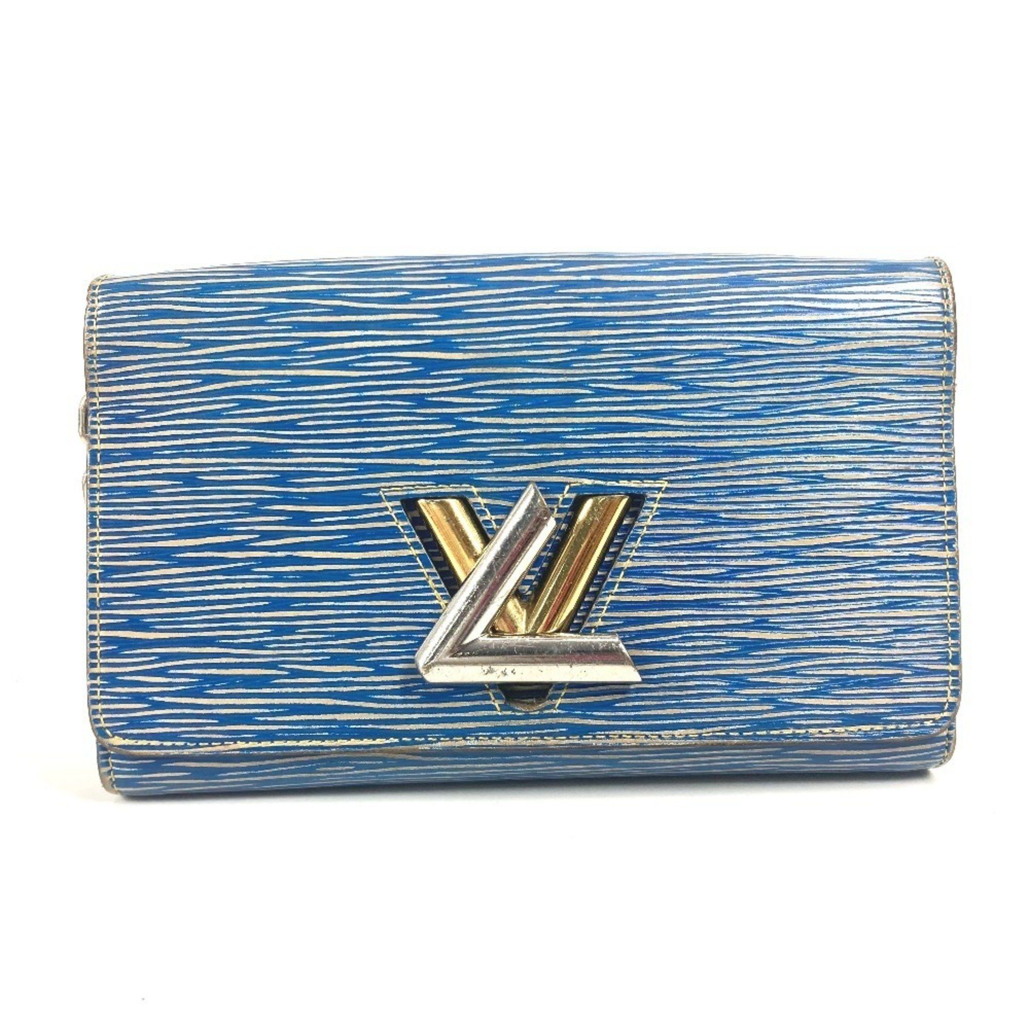 Louis Vuitton M61036 Epi Denim Portefeuille Twist Chain Wallet Long Crossbody Flap Shoulder Bag Leather Women's Blue