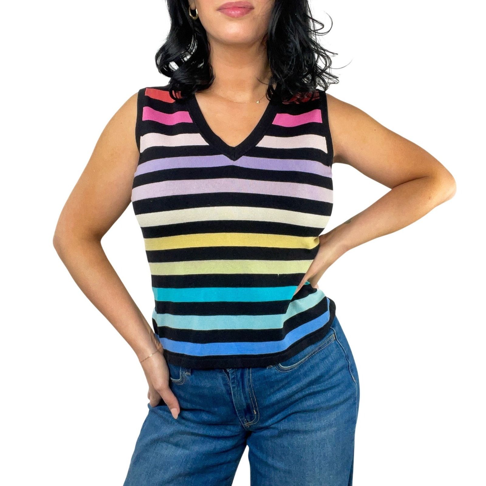Vintage Vintage Rainbow Striped Sleeveless Knit Tank Top Medium Size M / US 6-8 / IT 42-44 - 1 Thumbnail