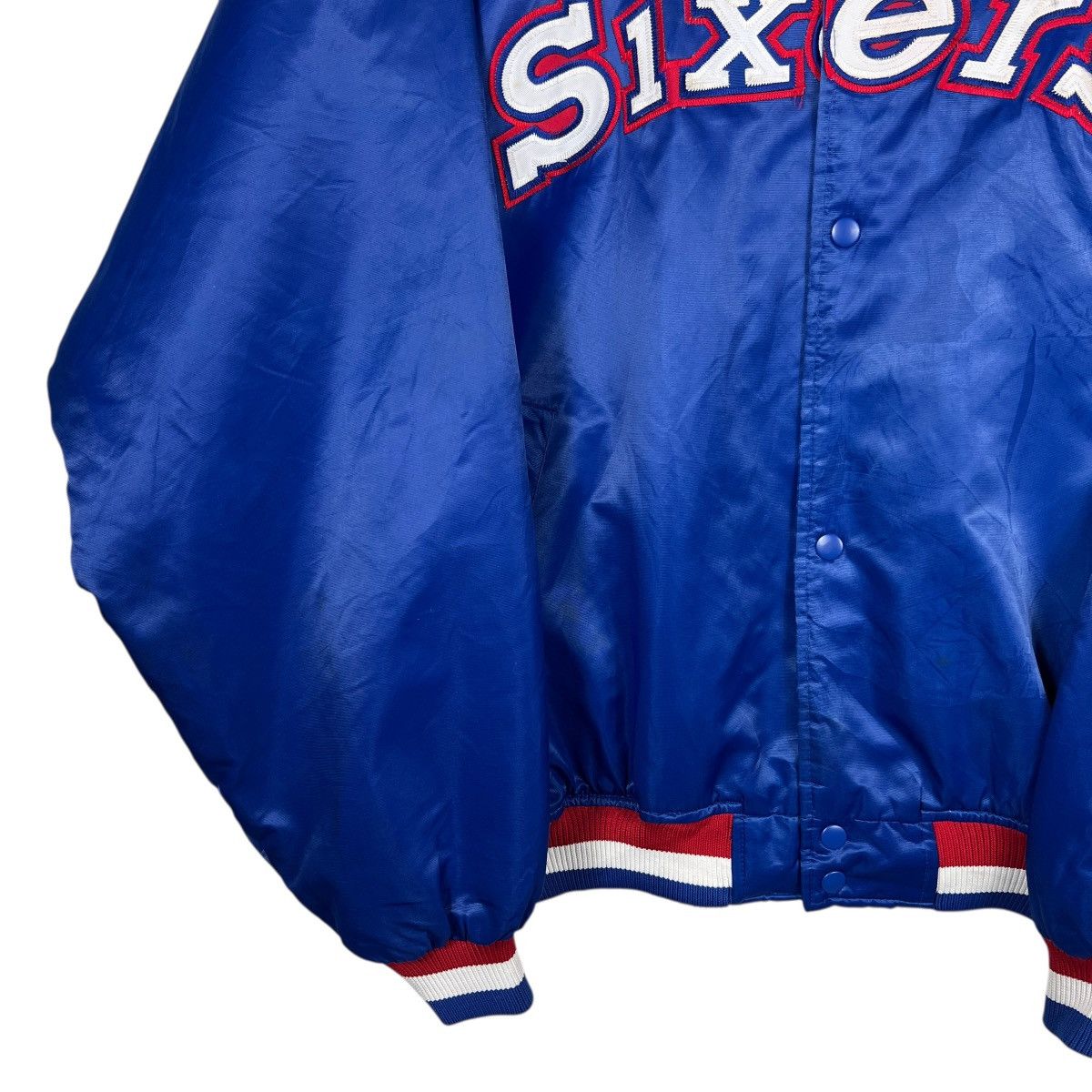 Majestic 🔥 Vintage NBA 76ers Sixers Majestic Satin Bomber Jacket Size US XXL / EU 58 / 5 - 8 Thumbnail
