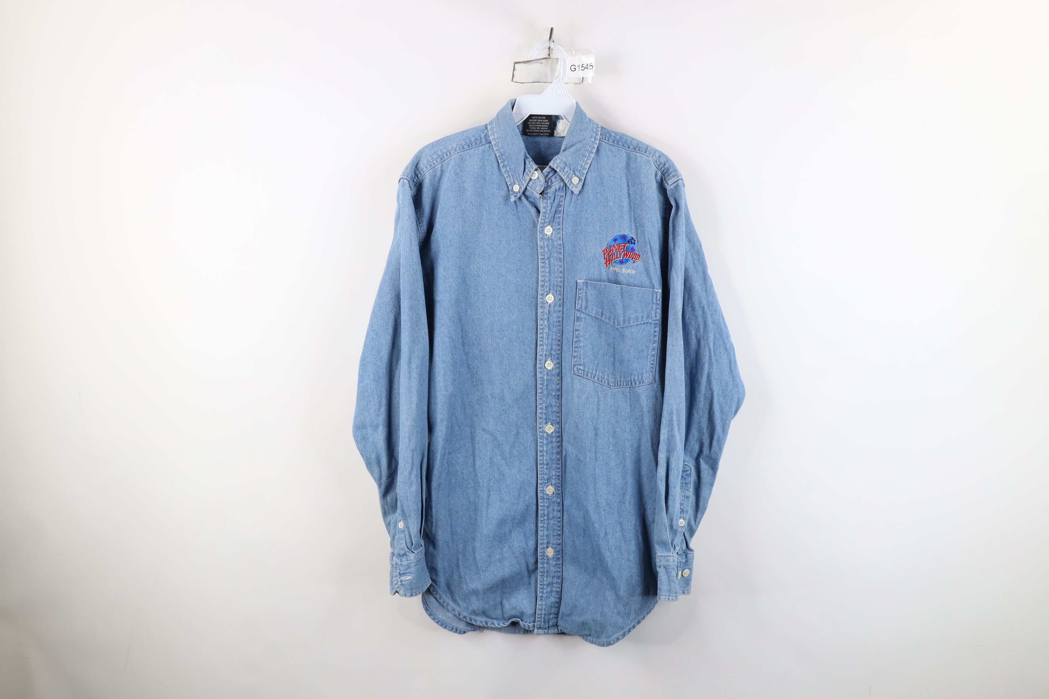 Vintage Vintage 90s Planet Hollywood Beach Denim Button Down Shirt Size US S / EU 44-46 / 1 - 1 Thumbnail