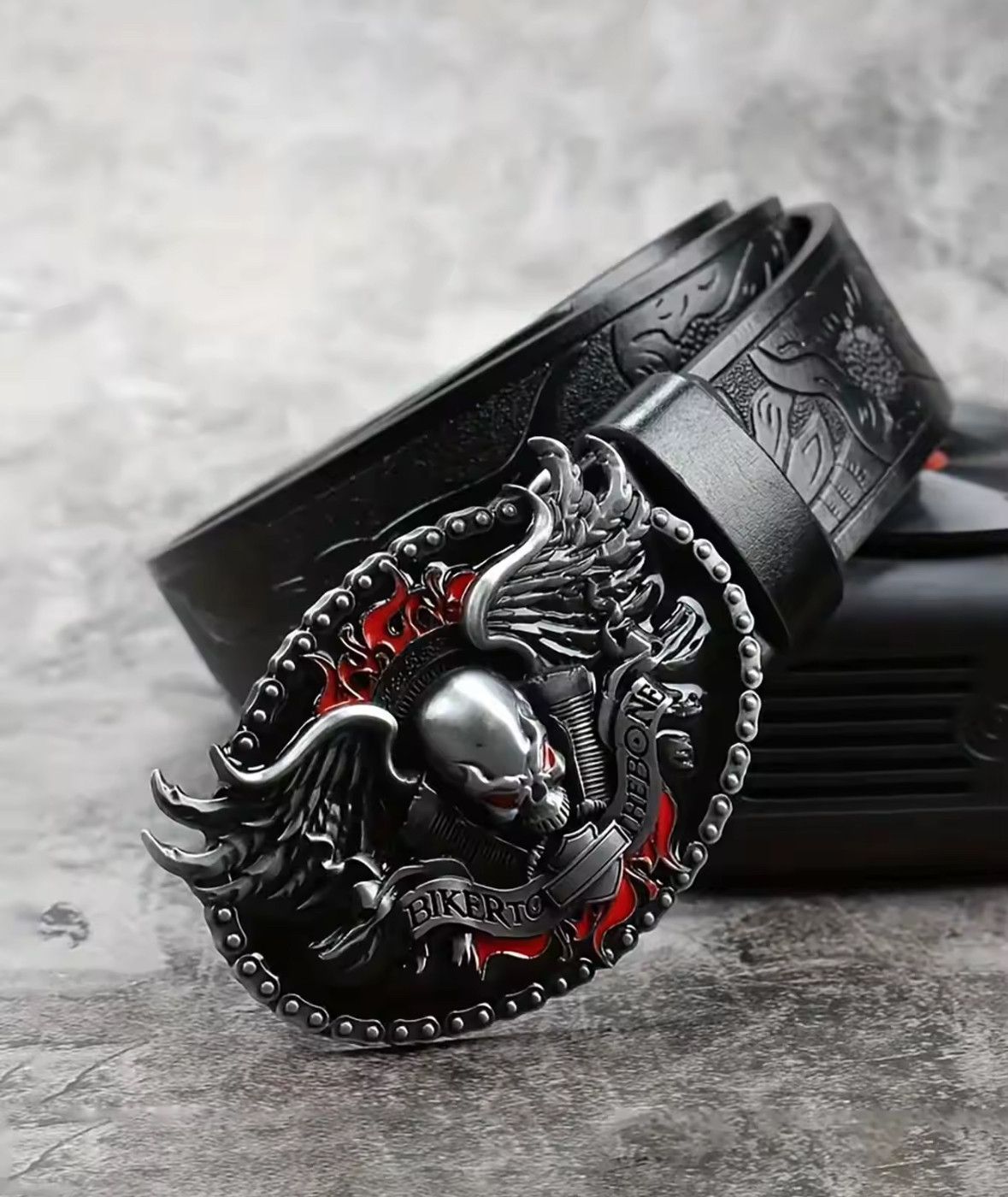 Japanese Brand Trendy Gothic Punk Cowboy Fire Skulls Big Buckle Belt Size 34 - 3 Thumbnail