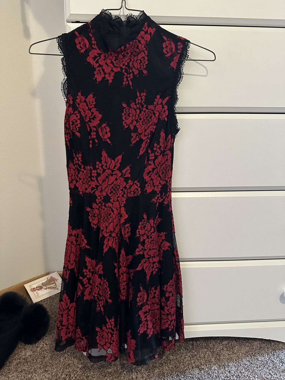 Vintage Red Black Lace dress Size S / US 4 / IT 40 - 2 Thumbnail