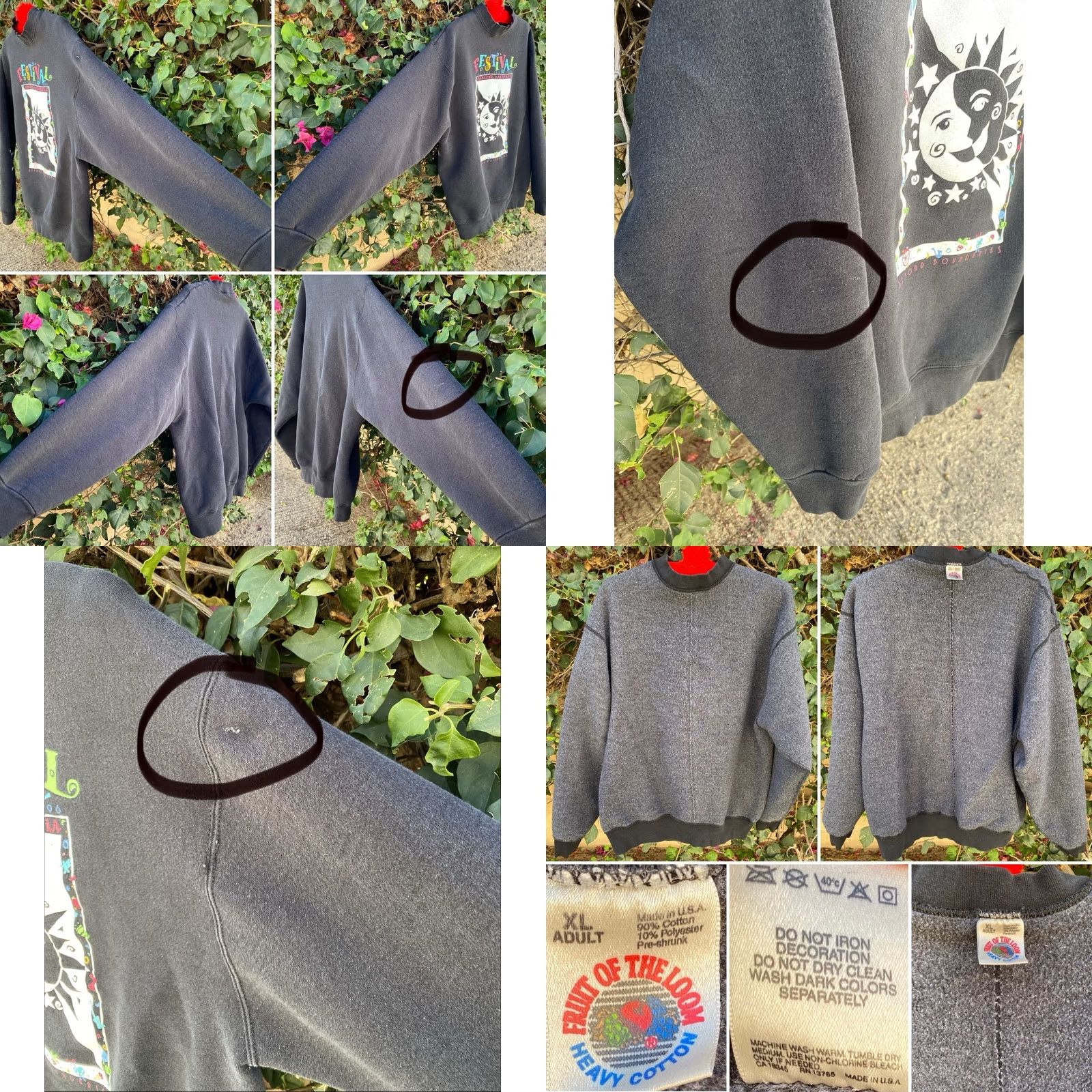 Fruit Of The Loom VINTAGE Festival At The Lake Oakland CA Sweatshirt XL Adult Black 90s Sun Moon Graphic Print USA Fade Mens Size US XL / EU 56 / 4 - 8 Thumbnail