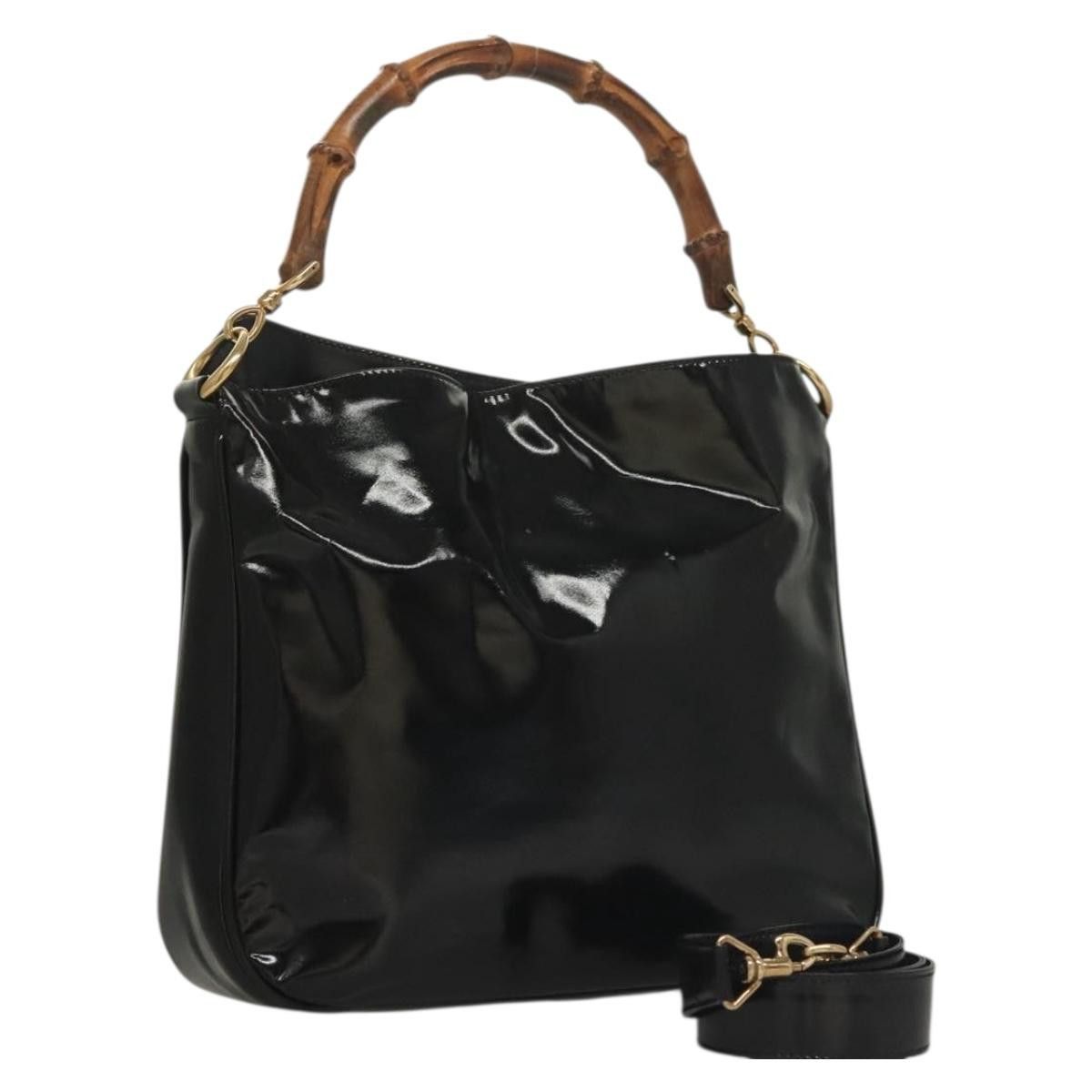 Gucci GUCCI Bamboo Handbag Enamel Black Gold 001 1705 001 1705 Size ONE SIZE - 1 Thumbnail