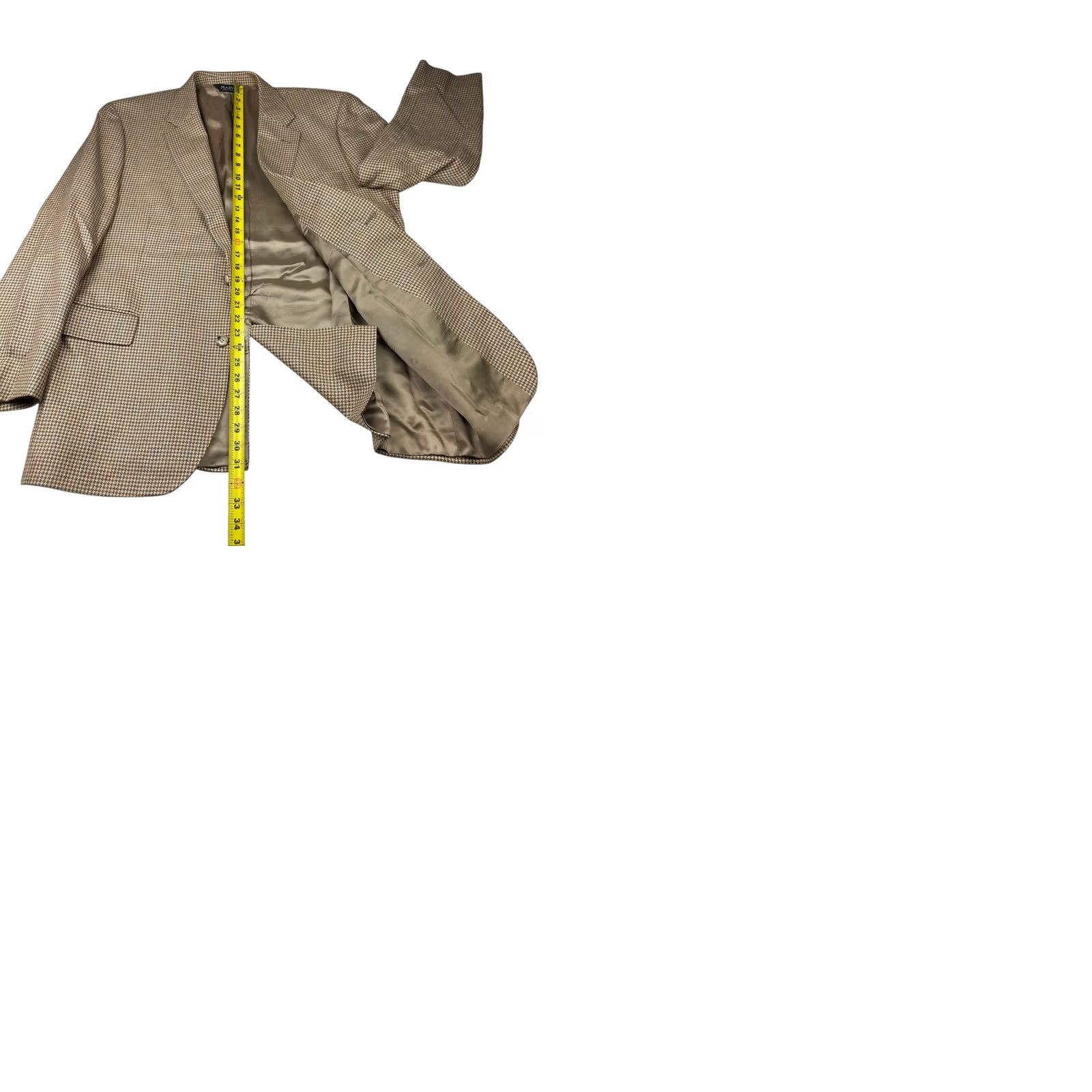 Jos. A. Bank Jos A Bank Men’s Blazer 46R Beige Blue Houndstooth Wool Silk Linen 2-Button Size 46R - 9 Thumbnail