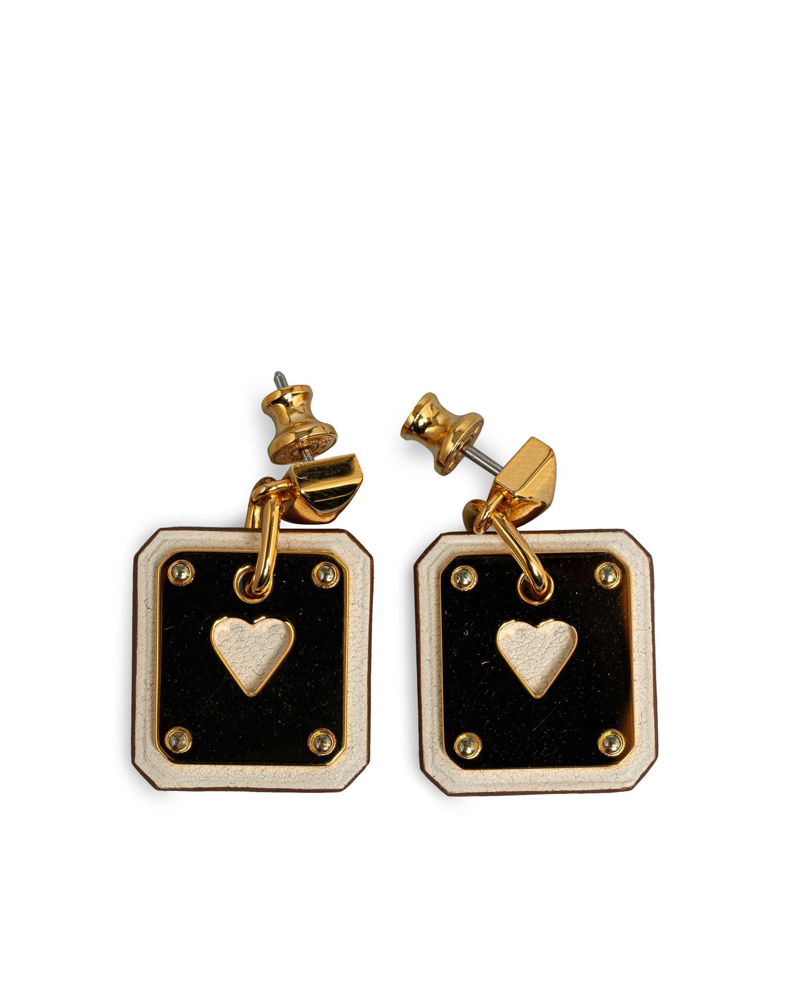 image of Hermes Heart-Shaped Metal Push-Back Earrings in Gold, Women's