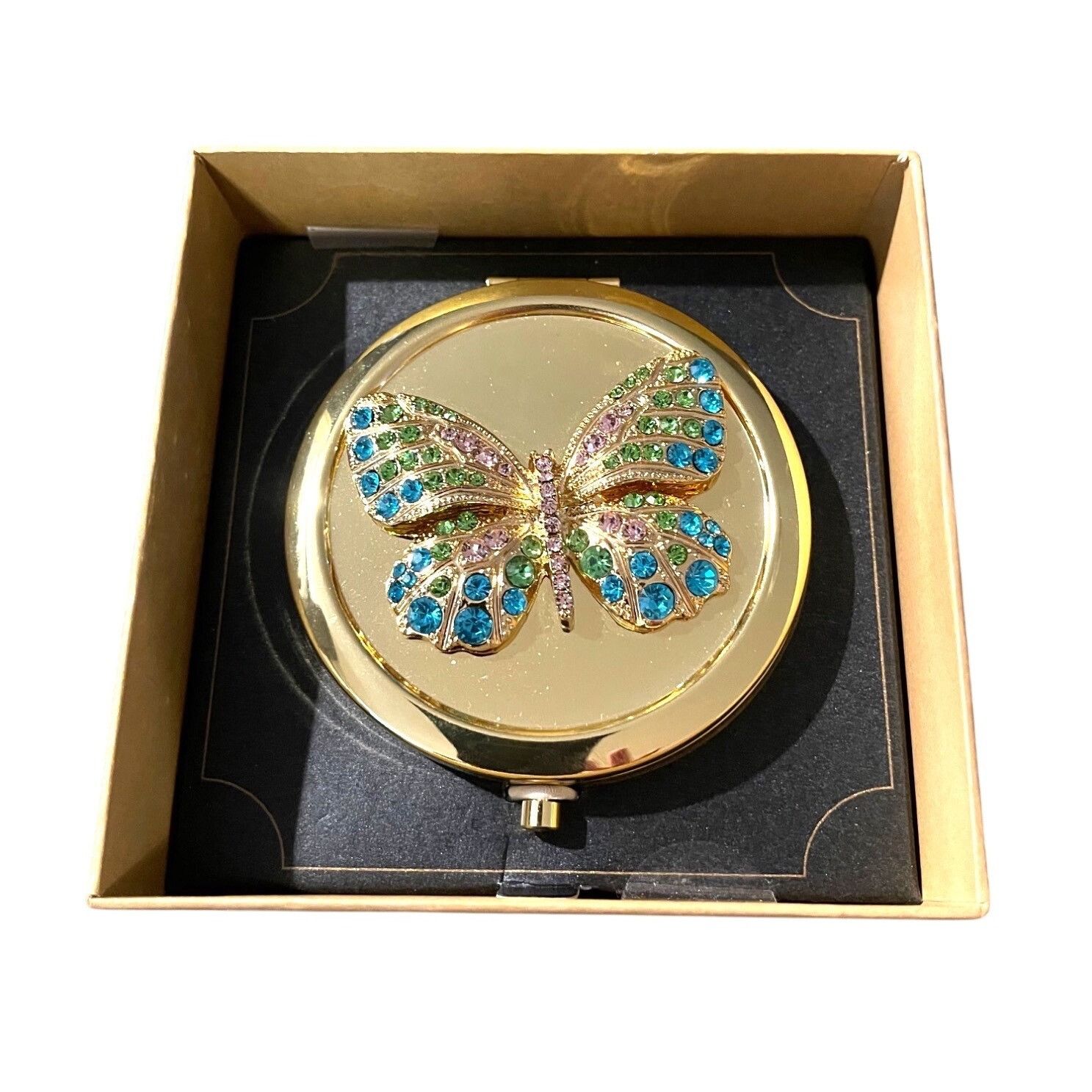 Monet Gold Monet Crystal Butterfly Cosmetic Compact Mirror New Size ONE SIZE - 1 Thumbnail