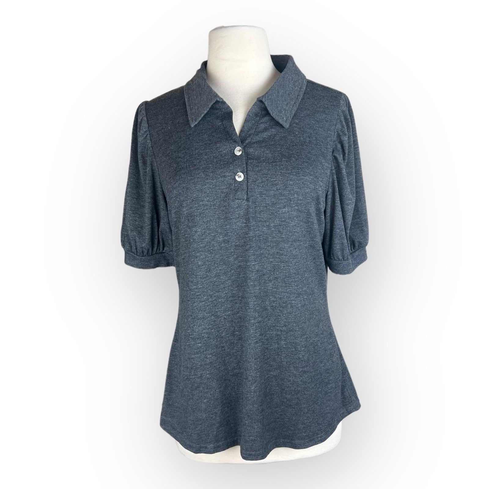 Kohl's Women's Lapel Collar Button Puff Short Sleeve Top Casual Size M / US 6-8 / IT 42-44 - 5 Thumbnail