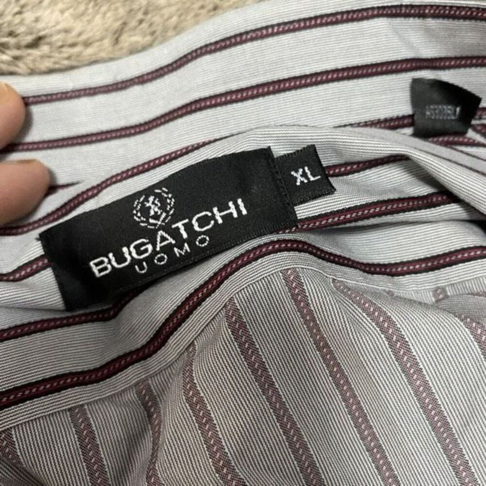 BUGATCHI Bugatchi Gray and Red Striped Button-Front Shirt | Sz XL Size US XL / EU 56 / 4 - 5 Thumbnail