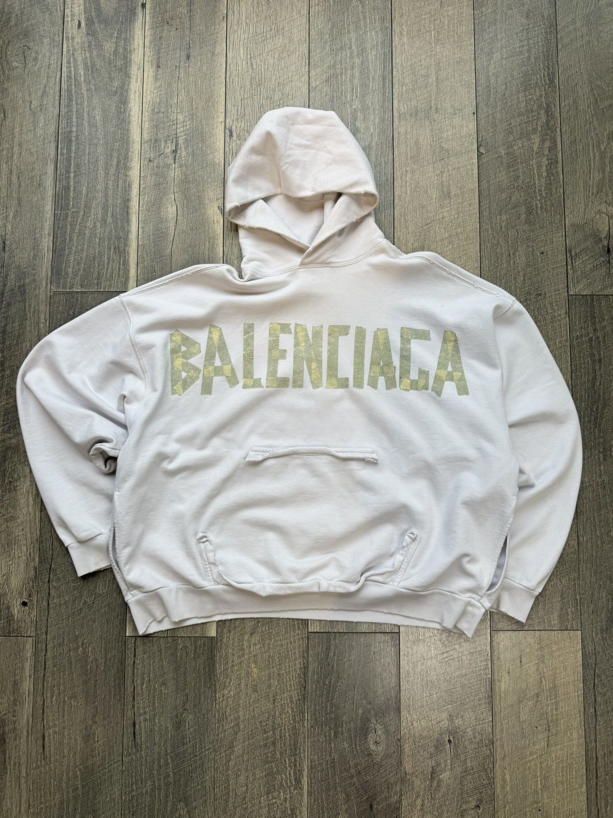 Balenciaga White Tape Hoodie Large