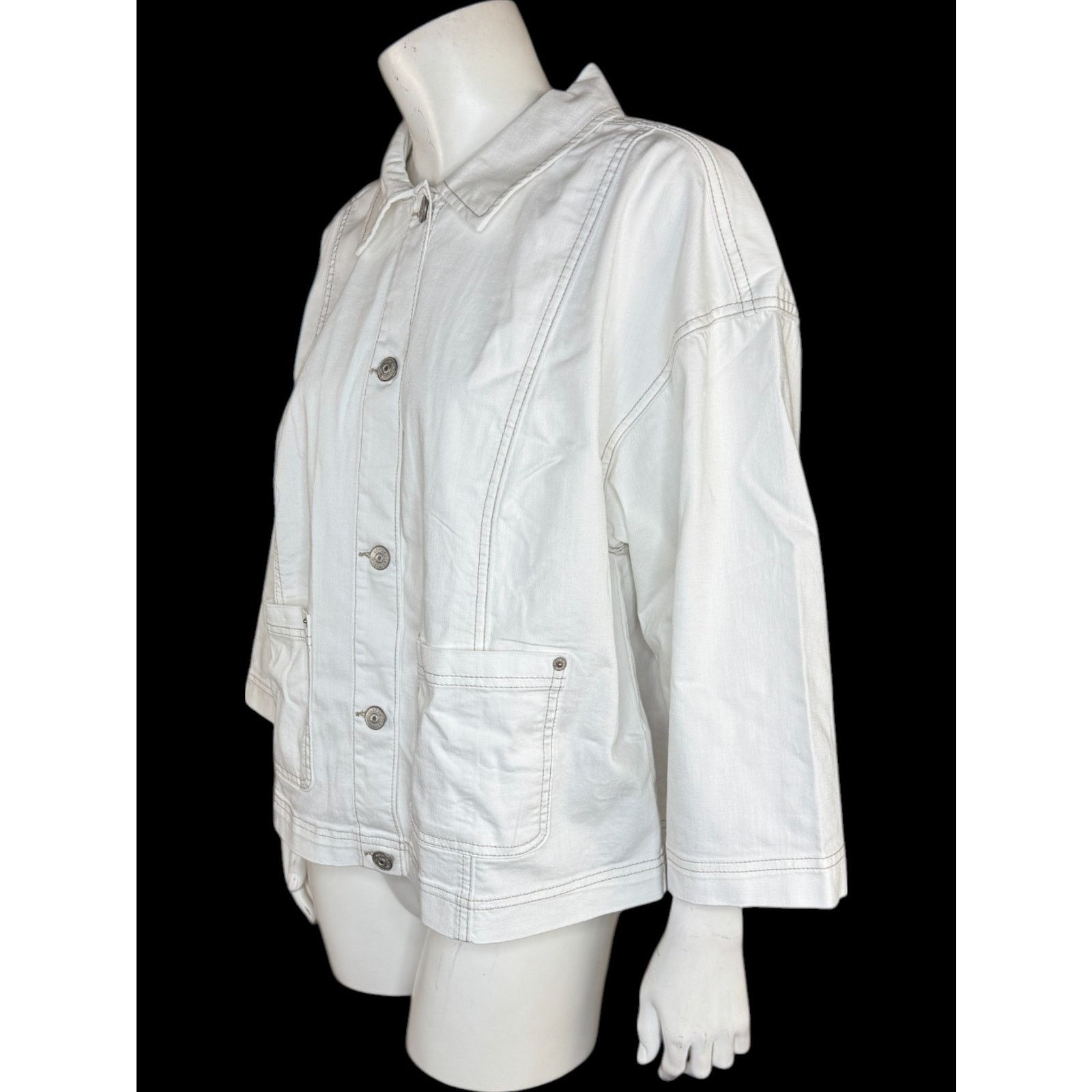 Other LOGO by Lori Goldstein 3/4 Sleeve Denim Jacket White 14 Size XL / US 12-14 / IT 48-50 - 4 Thumbnail