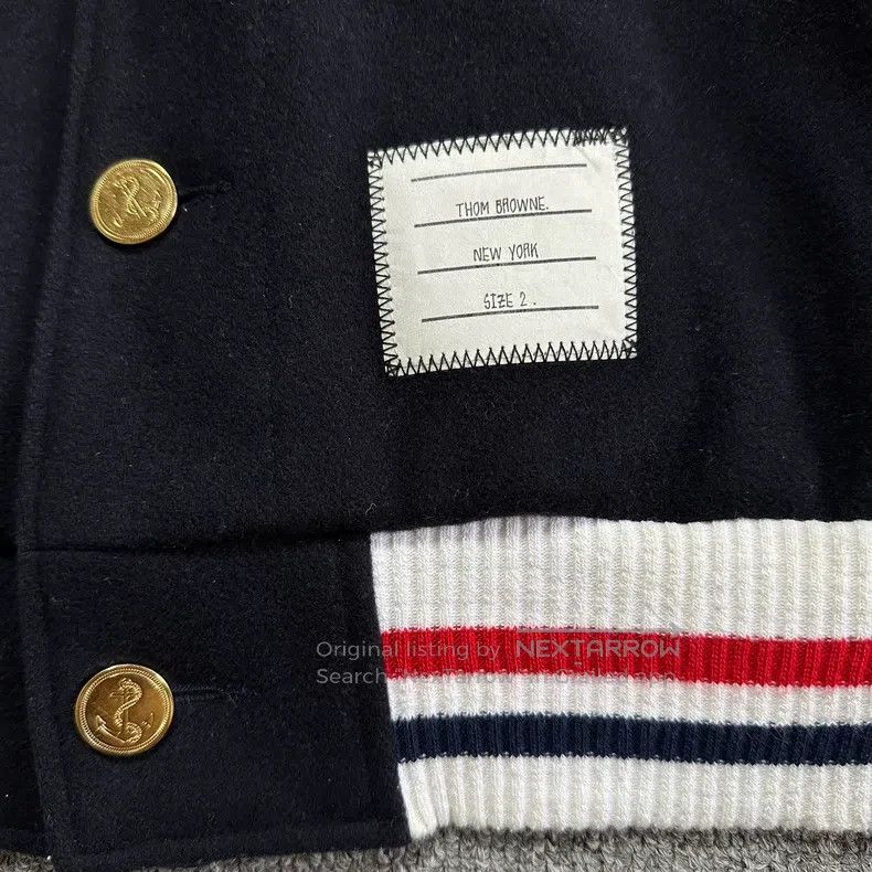 Other Thom Browne Dark Blue Striped Leather Sleeve Patch Basebal Size US M / EU 48-50 / 2 - 2 Thumbnail