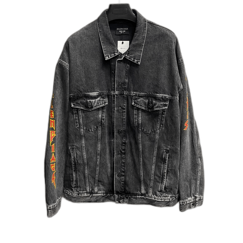 Balenciaga Balenciaga Black Gray Logo Denim Jacket Size US M / EU 48-50 / 2 - 1 Thumbnail