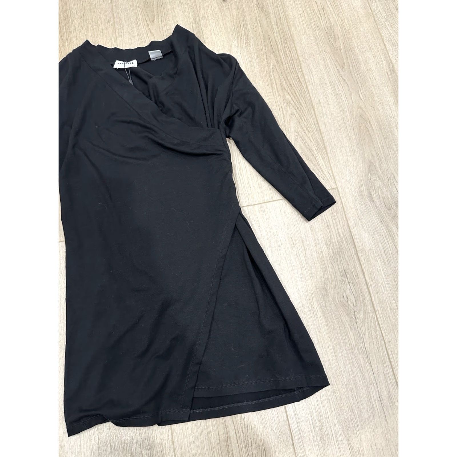 Vintage NWT Marcella NYC Tunic Blouse Black V-Neck 3/4 Sleeve Asymmetric Hem Bohemian Womens L Size L / US 10 / IT 46 - 2 Thumbnail
