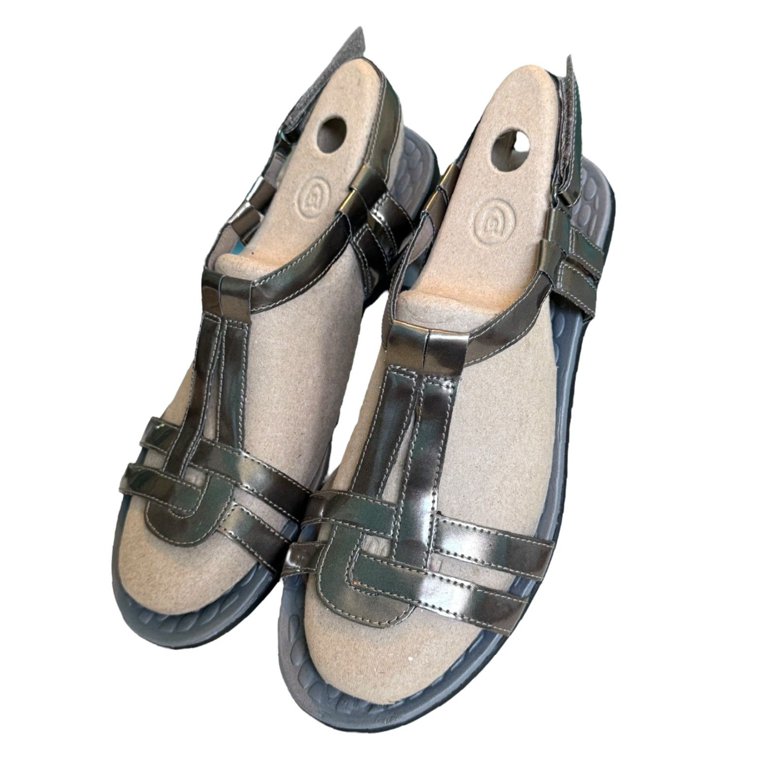 Clarks Clark’s Collection Metallic Patent Leather Strappy Sandals 10 M Gunmetal Gray Sandals Bohemian Comfort Slide Sandals Women Mens Womens Size US 8 / IT 38 - 3 Thumbnail