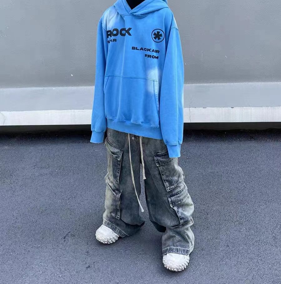 Washed Harajuku Drawstring Casual Floor-Length Denim Jeans