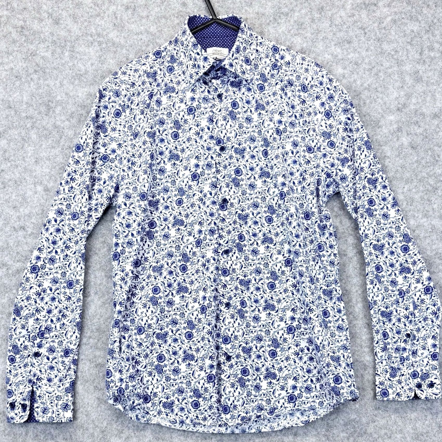 NEXT NEXT Floral Print Shirt Navy White, Short/Long Sleeve? Button-Up Regular Fit Mens Small — Cotton, Casual, Vintage: No Size US S / EU 44-46 / 1 - 2 Thumbnail