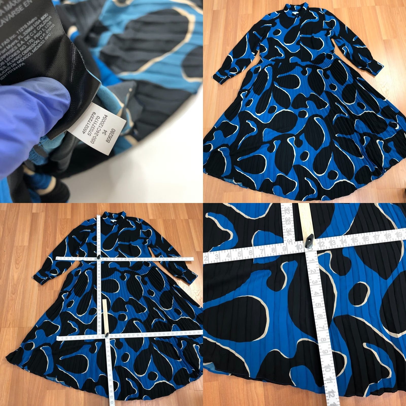 Vintage Chico's Shirt Dress Maxi All Over Print Black 10 Pleated Tiered Long Sleeve Collared Casual Womens Tie-Front? Size L / US 10 / IT 46 - 8 Thumbnail