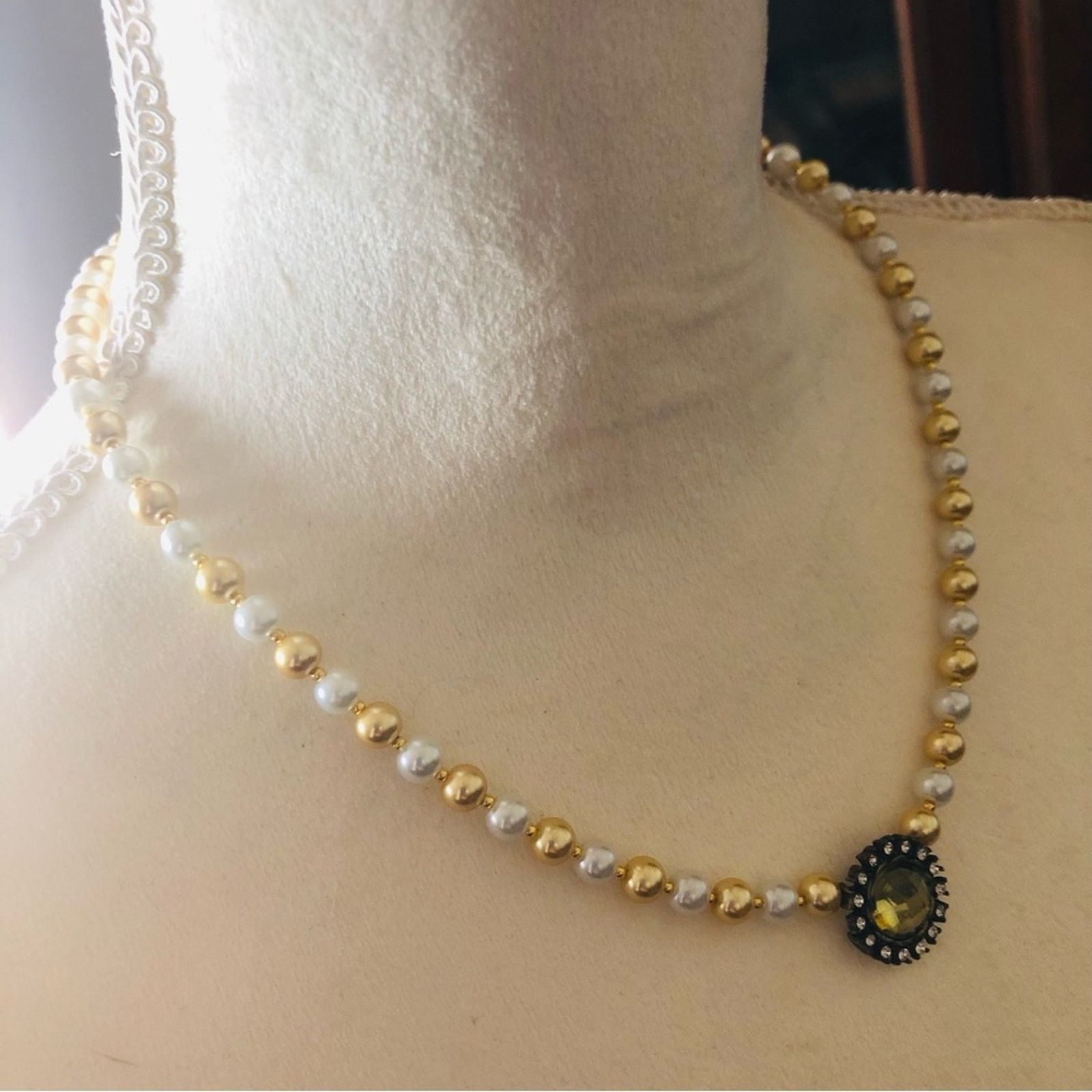 Handmade Handcrafted repurpose citrine pendant Pearl necklace Size ONE SIZE - 3 Thumbnail