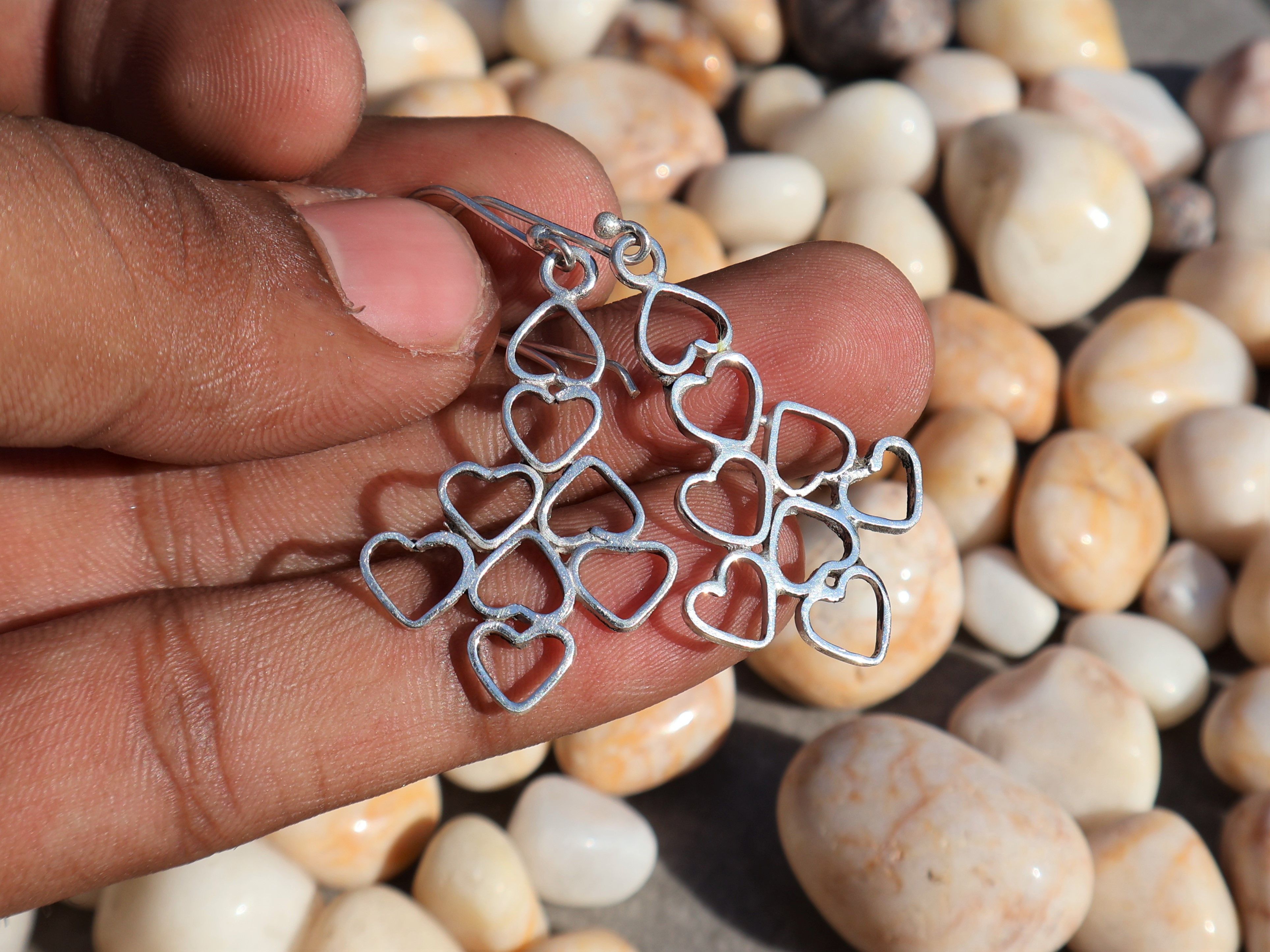 Handmade Heart to Heart Earrings, Sterling Silver Handmade Earring, Size ONE SIZE - 1 Thumbnail