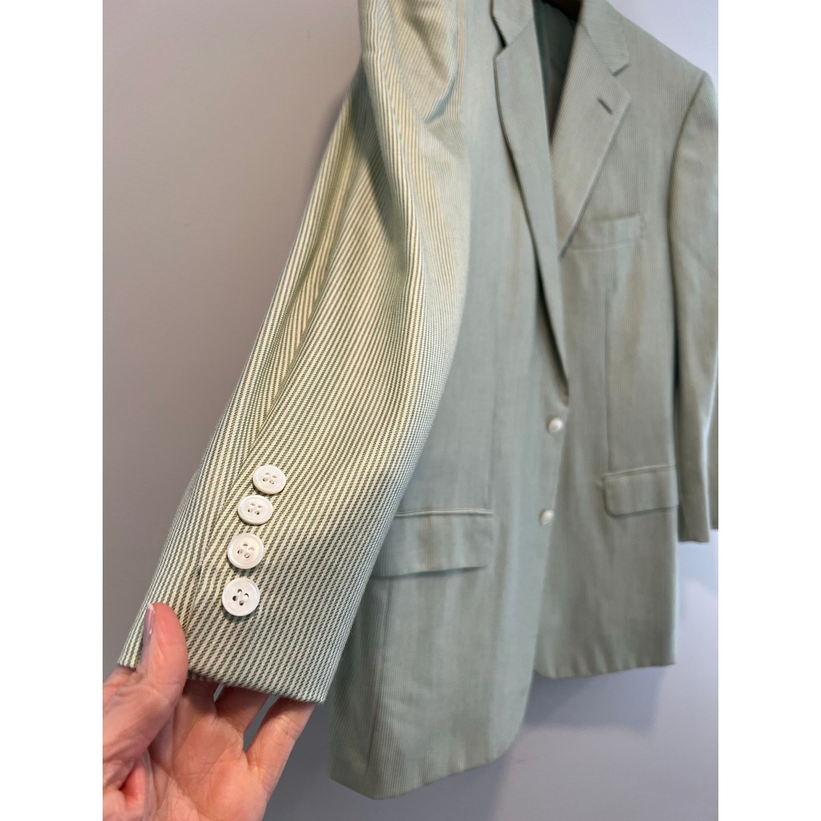 Brioni Brioni Cashmere & Silk Green White Pinstripe Suit Jacket 46R Size 46R - 3 Thumbnail