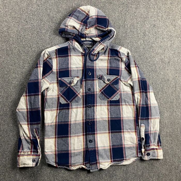 Express Express Flannel Men's Medium Plaid Hooded Heavyweight 100% ...