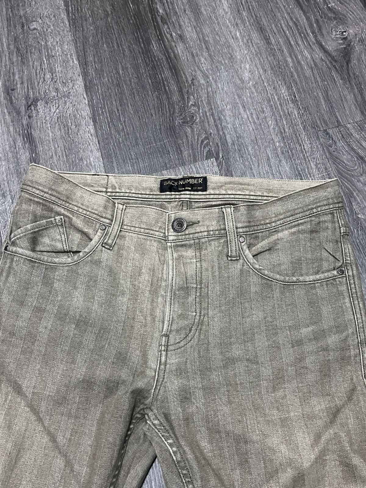 Le Grande Bleu (L.G.B.) LGB Inspired Back Number Faded Knee Trash Stripe Denim Size US 30 / EU 46 - 4 Thumbnail