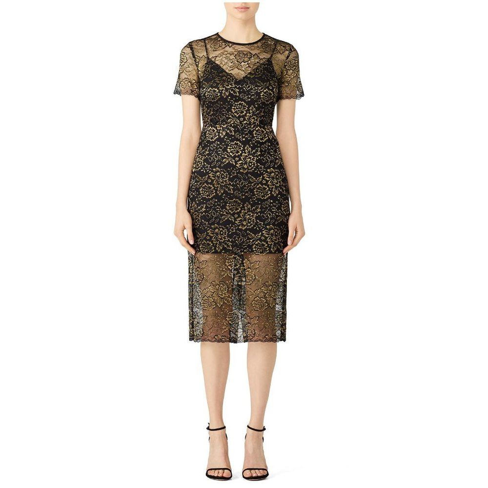 Diane von Furstenberg $468 Diane von Furstenberg Black Gold Sheath Dress Size 2 Size XS / US 0-2 / IT 36-38 - 1 Thumbnail