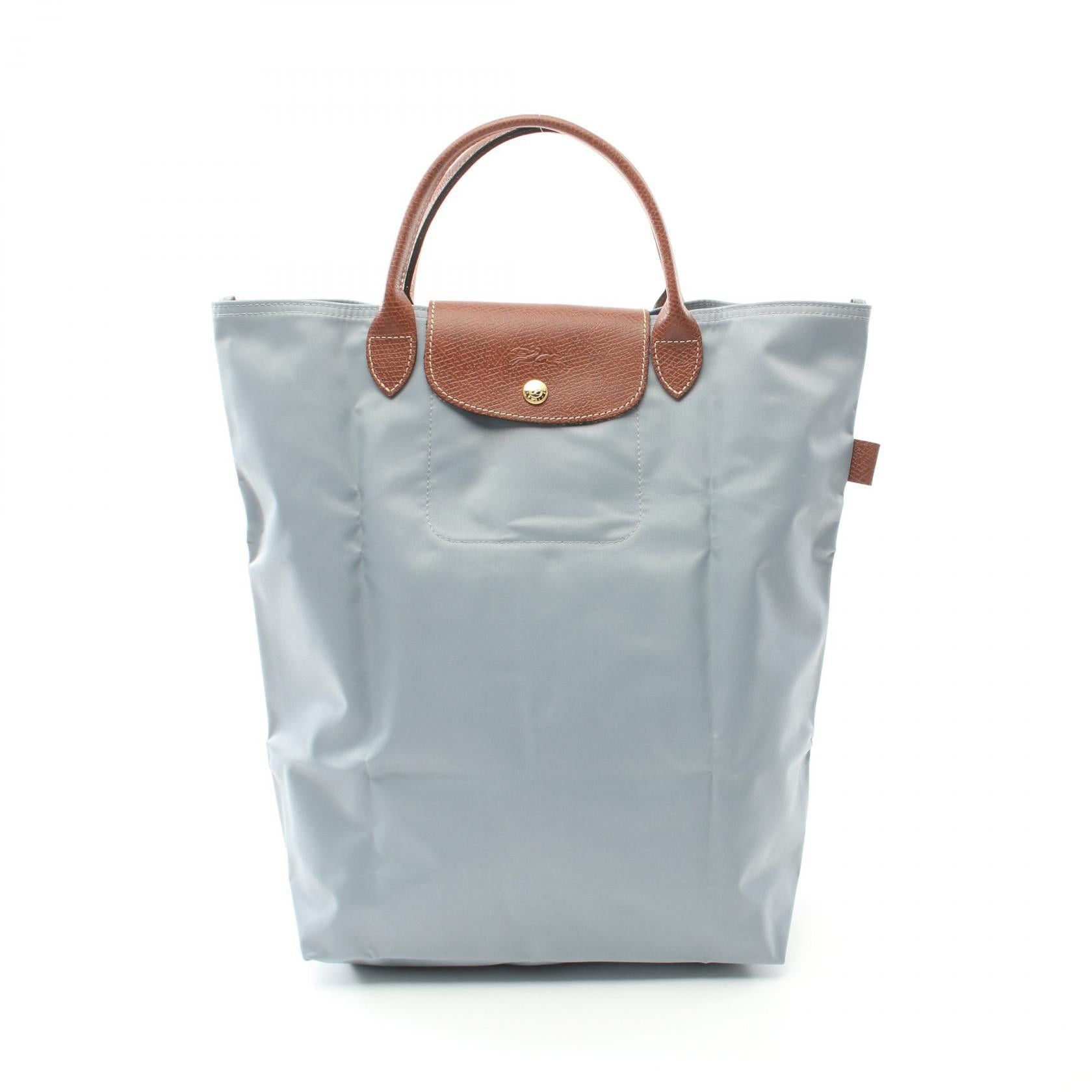 Longchamp Le Preage Original M Shopping Bag Handbag Tote Nylon Leather Blue Brown