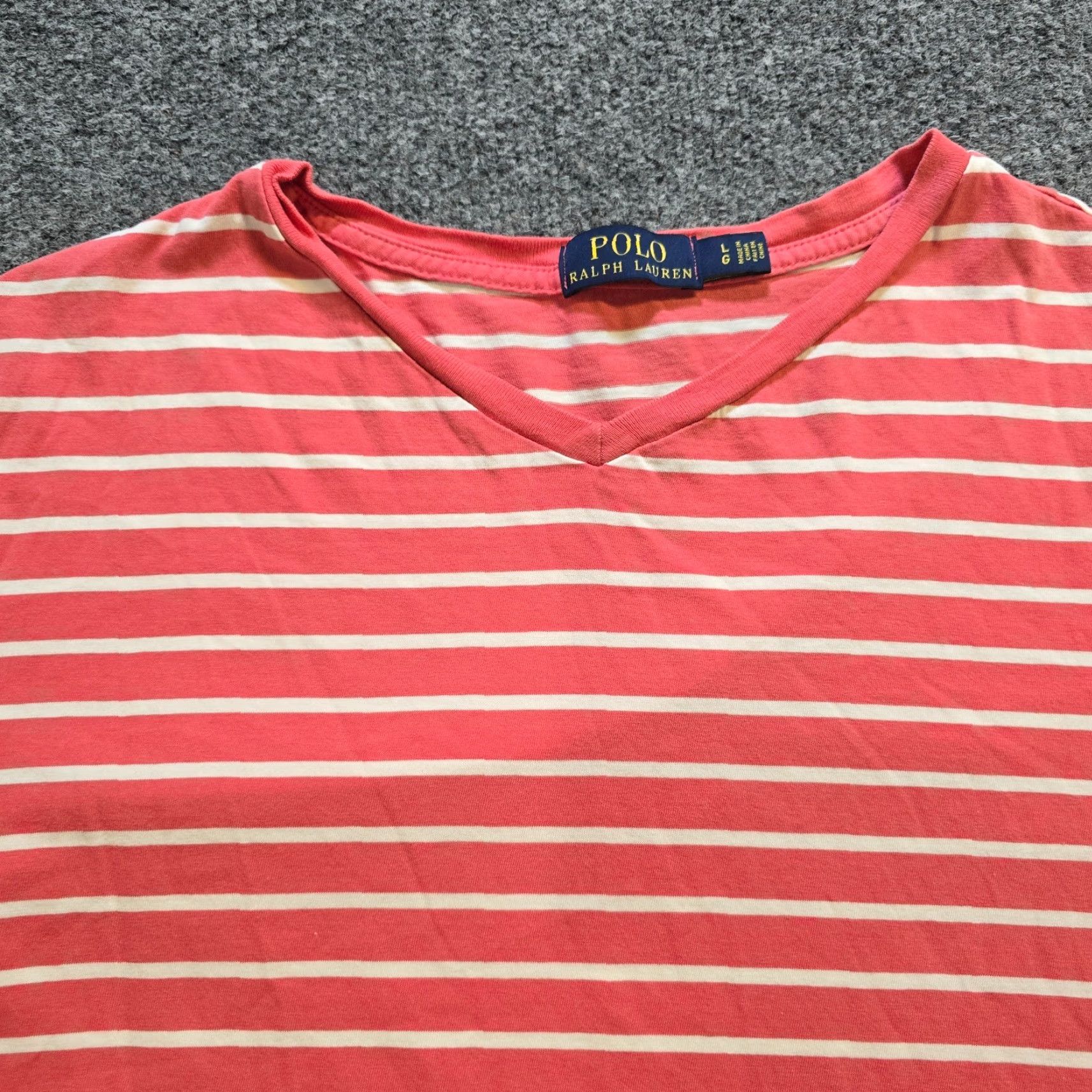 Polo Ralph Lauren Polo Ralph Lauren Shirt Mens Large Pink White Striped V Neck T-Shirt Casual Basic Size US L / EU 52-54 / 3 - 2 Thumbnail