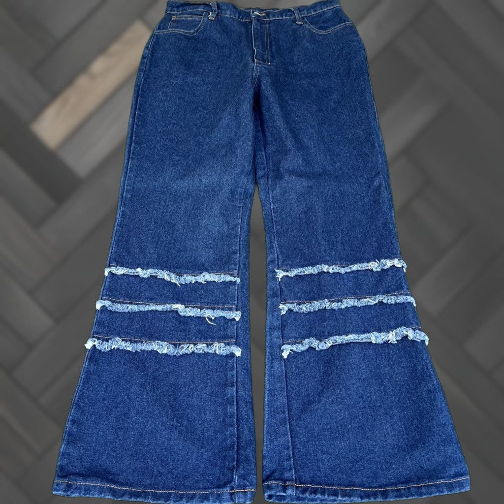 VINTAGE Boom Boom Jeans Flared Denim 14 Womens 32x30 Indigo Dark Wash 90s Y2K Womens Jeans