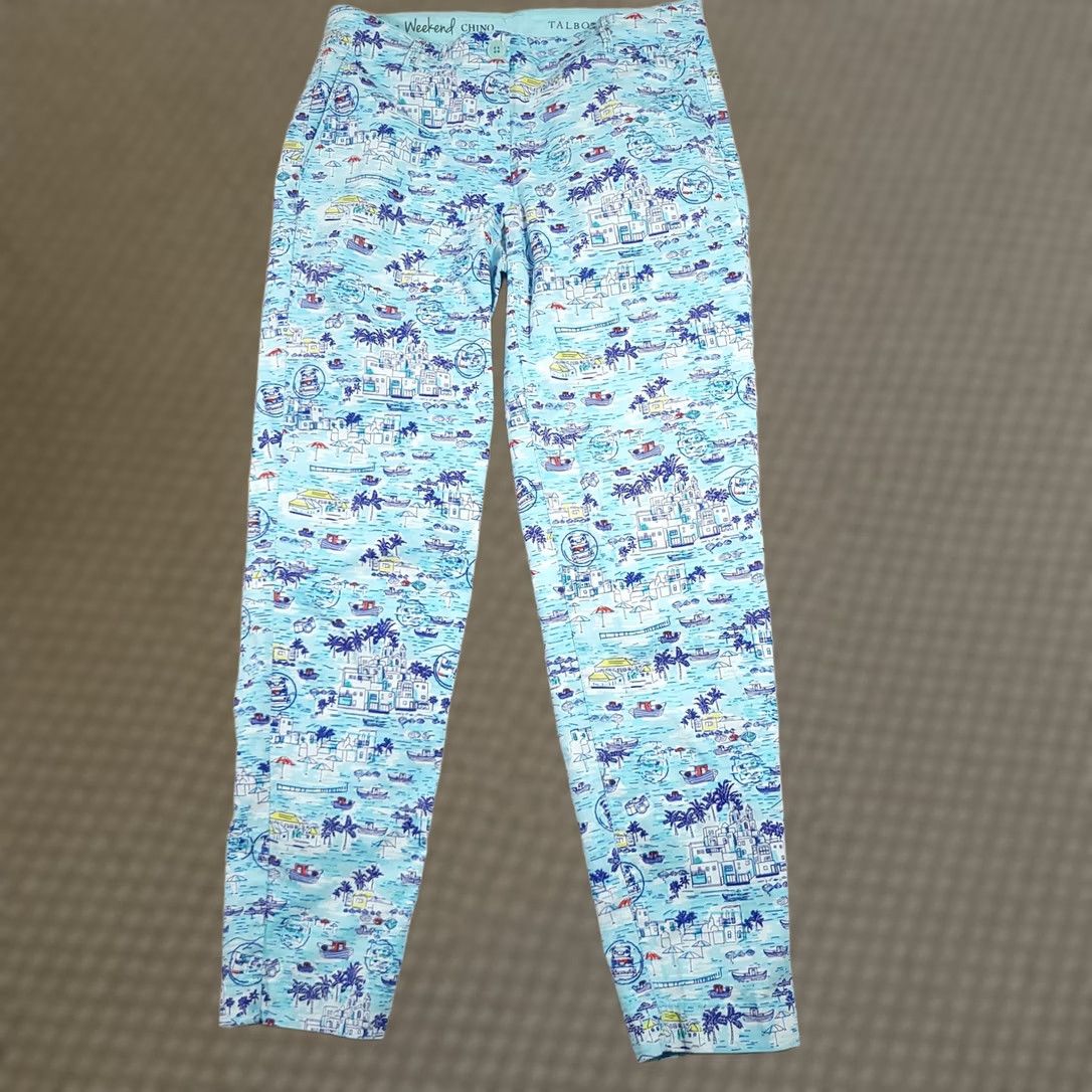 Talbots VINTAGE? No. Talbots The Weekend Chino Pants Womens 2 Blue Scenic Print Stretch Casual Beach Size 26" / US 2 / IT 38 - 1 Thumbnail