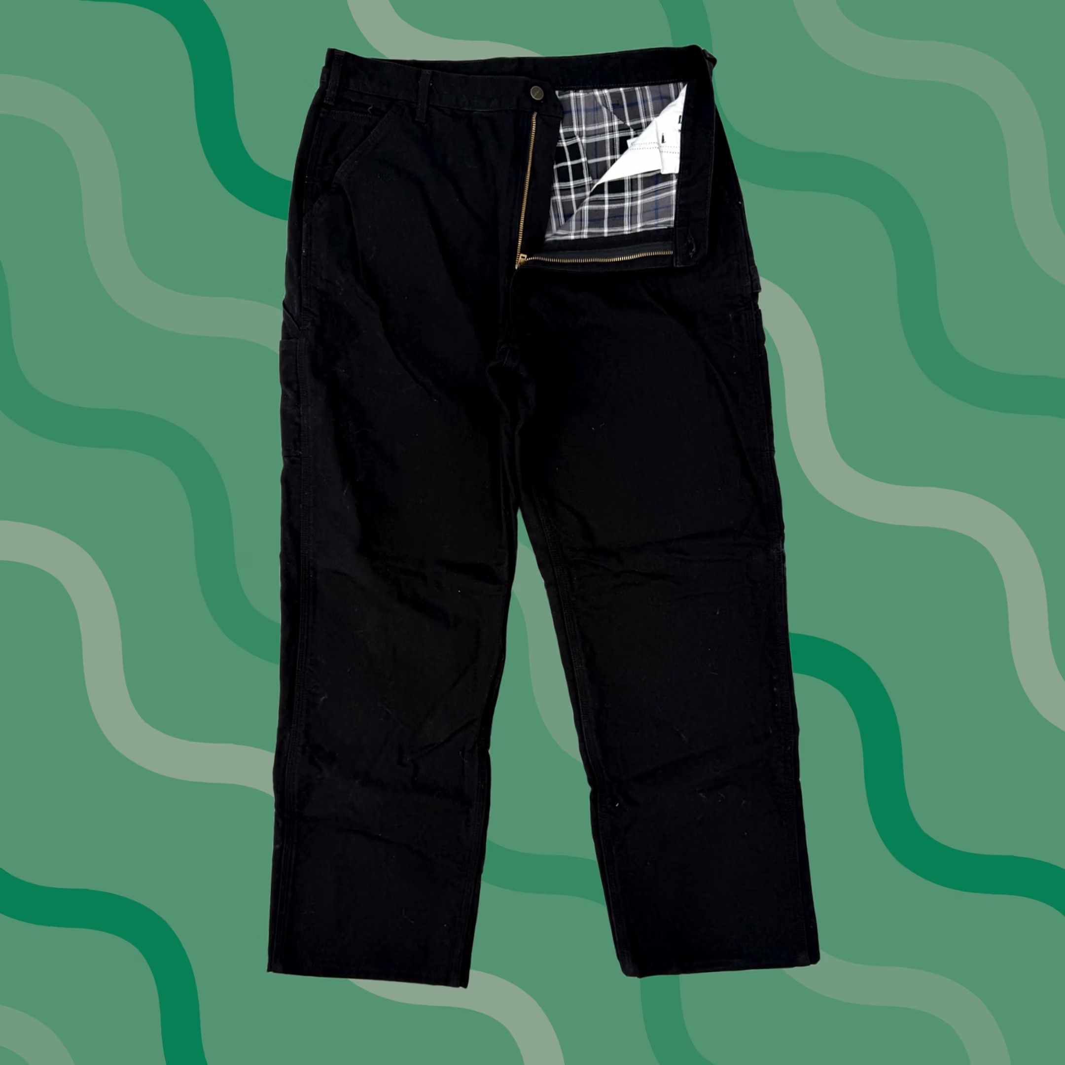 Carhartt Carhartt Jeans Pants Mens 38x34 Black Canvas Carpenter Winter Lined Pockets Logo B111 Straight Front Casual Workwear SS Mens Size US 38 / EU 54 - 1 Thumbnail