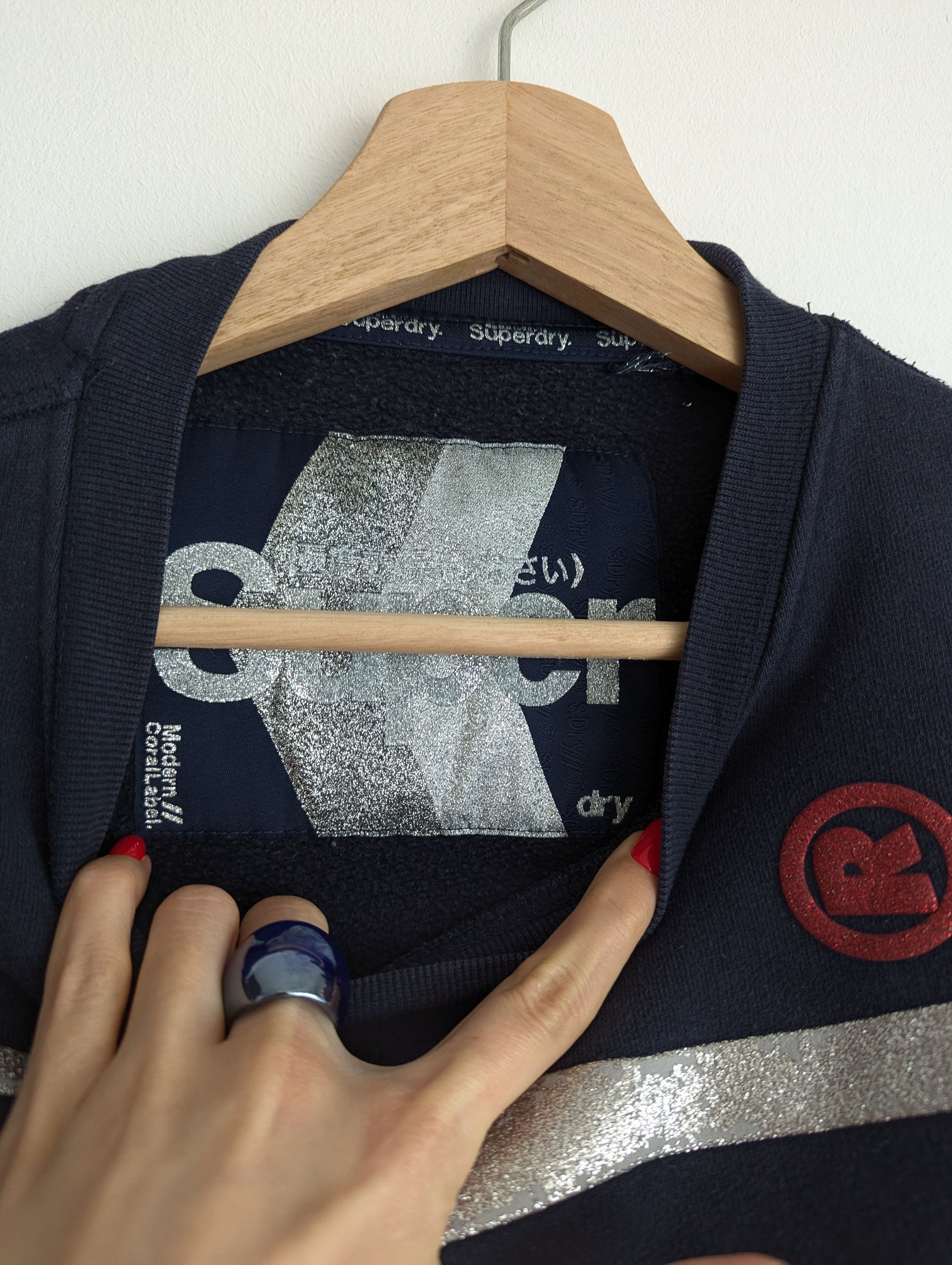 Superdry Superdry Cropped Logo Sweatshirt Navy Y2K 2000s Size L / US 10 / IT 46 - 6 Thumbnail