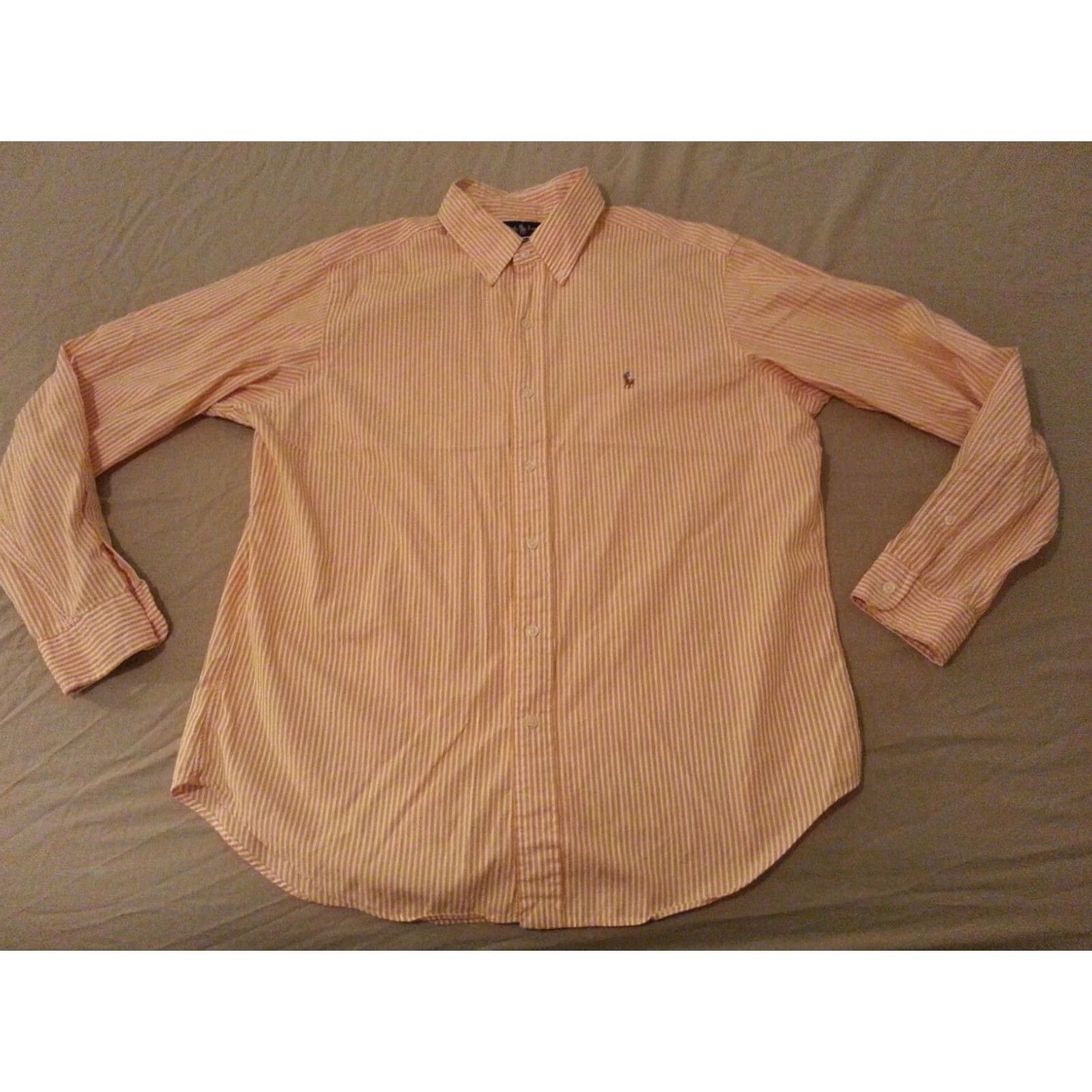Polo Ralph Lauren Mens Polo Ralph Lauren Dress Shirt Large Yellow Stripes Button Cotton Size 42R - 2 Thumbnail
