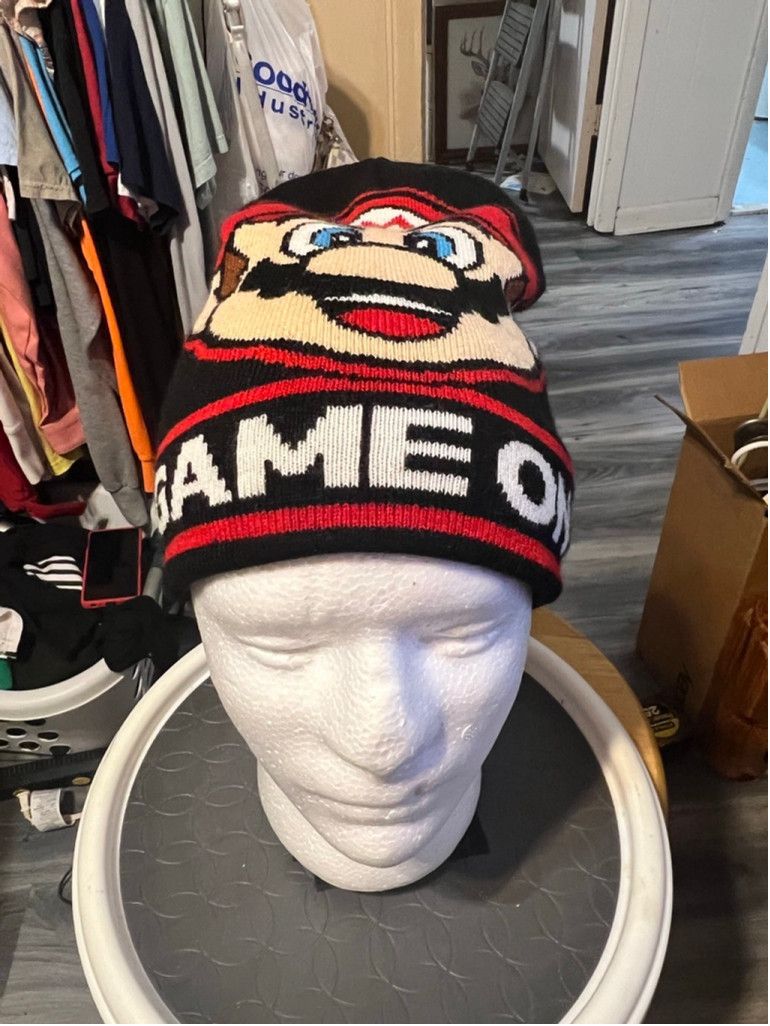 Nintendo Boys Nintendo Super Mario Black Red White Beanie Hat Size ONE SIZE - 1 Thumbnail