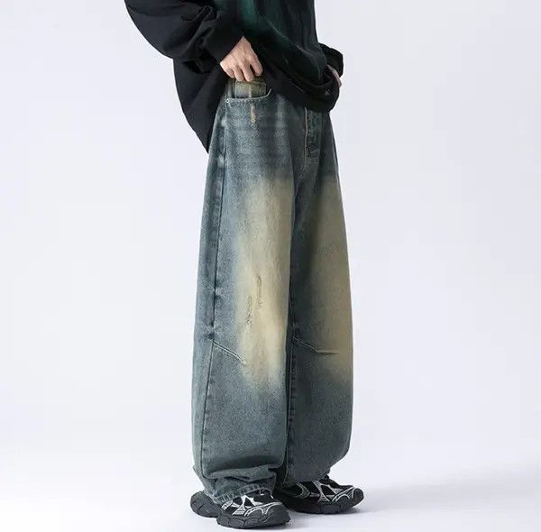 VIBE High street distressed mud yellow loose wide leg jeans Size US 34 / EU 50 - 2 Thumbnail