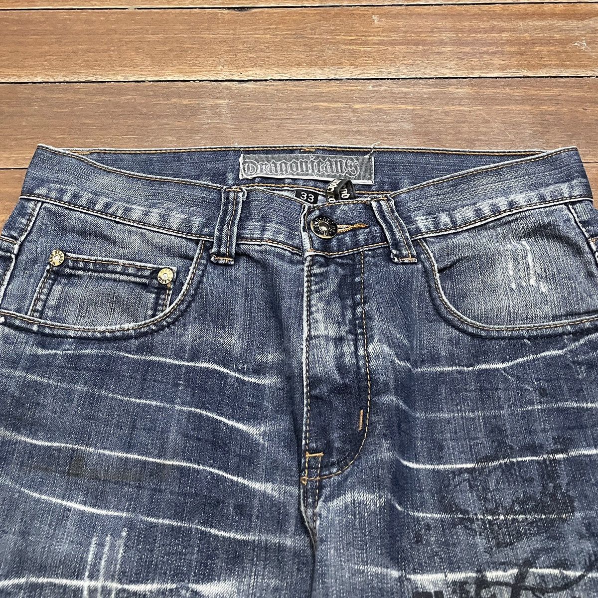 14th Addiction Very Rare Vintage Japanese Brand Dragon Flared Jeans 2000s Size US 33 - 3 Thumbnail