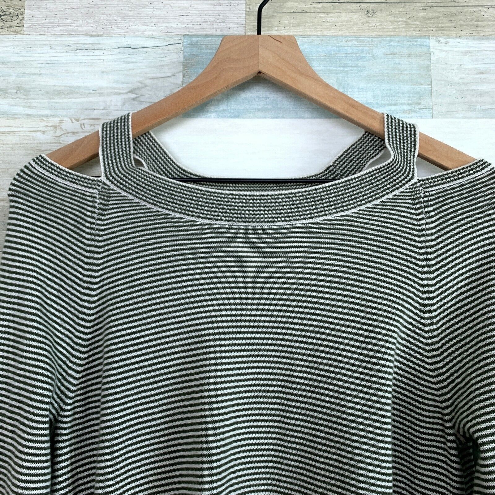 Loft LOFT Striped Cutout Swing Sweater Gray White Flare Ribbed M Size M / US 6-8 / IT 42-44 - 3 Thumbnail