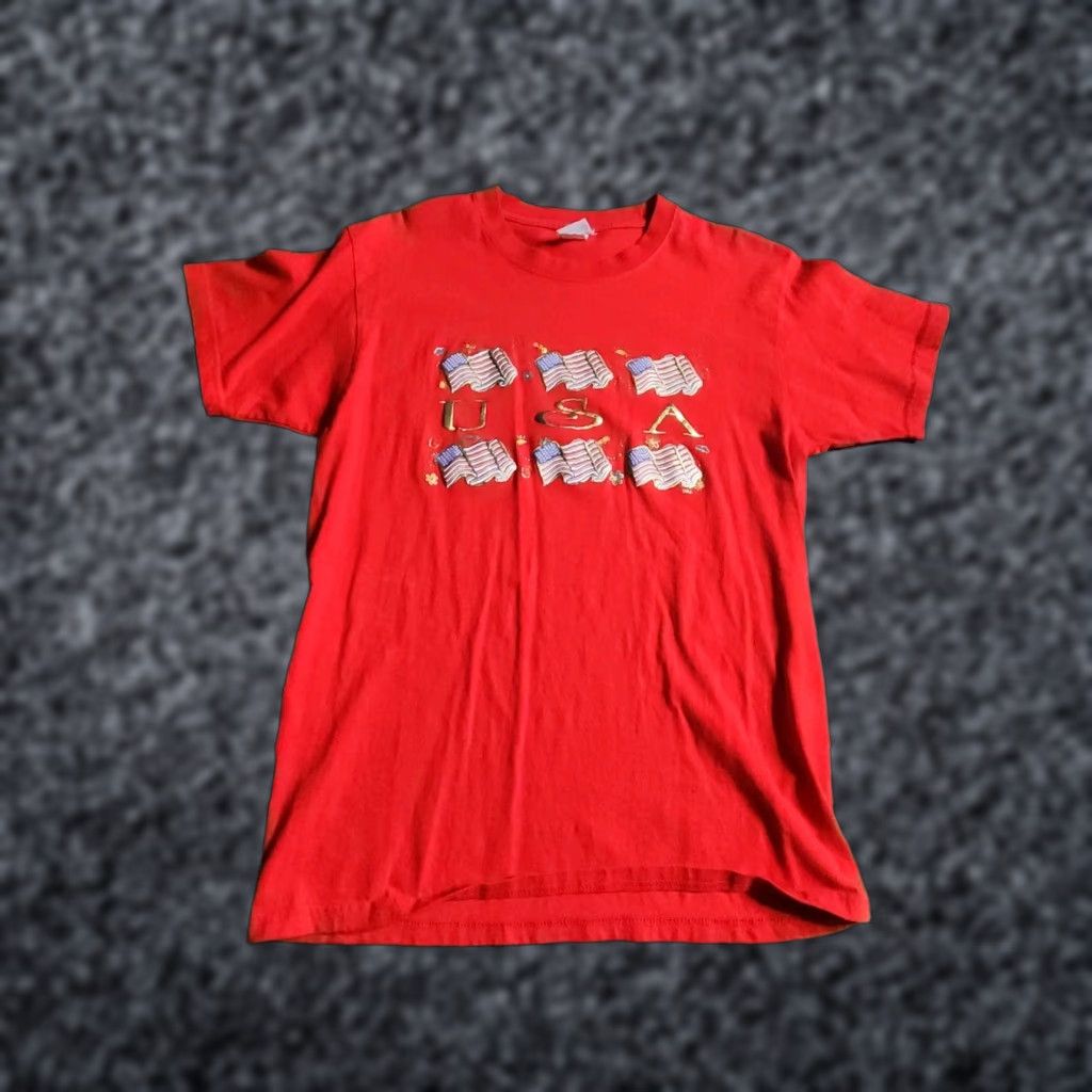 Vintage VINTAGE PSI International T-Shirt Unisex Adults Short Sleeve Crew Neck Red 90s USA 4th of July American Grandpa Grandma Bear Puff Print Size US L / EU 52-54 / 3 - 1 Thumbnail