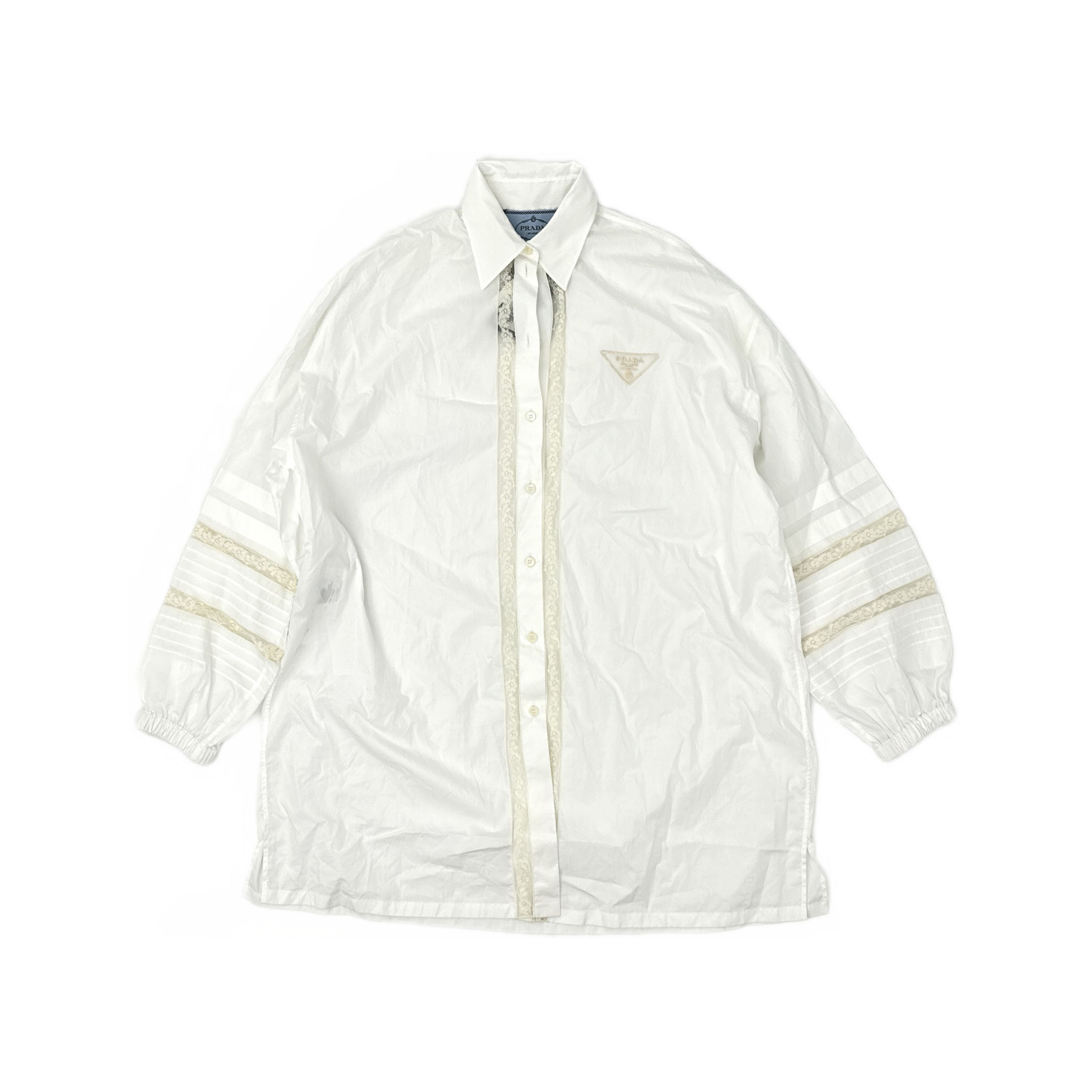 Prada Prada White Poplin Lace Trim Shirt Dress Size 38 Size XS / US 0-2 / IT 36-38 - 1 Thumbnail