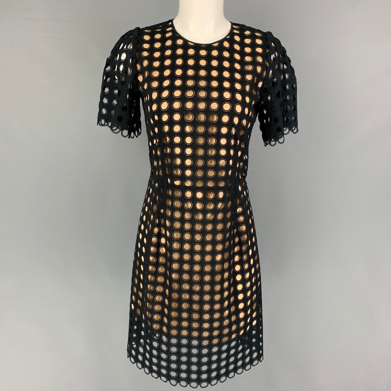 Chloe 2 Black Beige Cotton Polyester Cut Out Short Sleeve Dress Size XS / US 0-2 / IT 36-38 - 1 Thumbnail