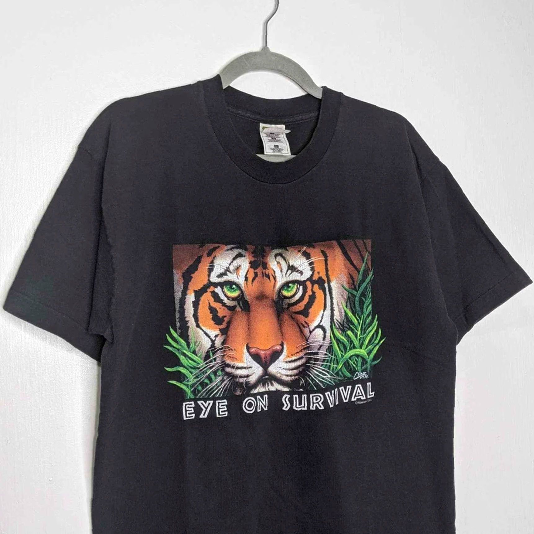 Vintage VINTAGE Tiger Eye On Survival Single Stitch Human-i-tees VTG Nature Outdoors VTG Shirt L Black Unisex Adults Mens Womens Girls Boys Size US L / EU 52-54 / 3 - 2 Thumbnail